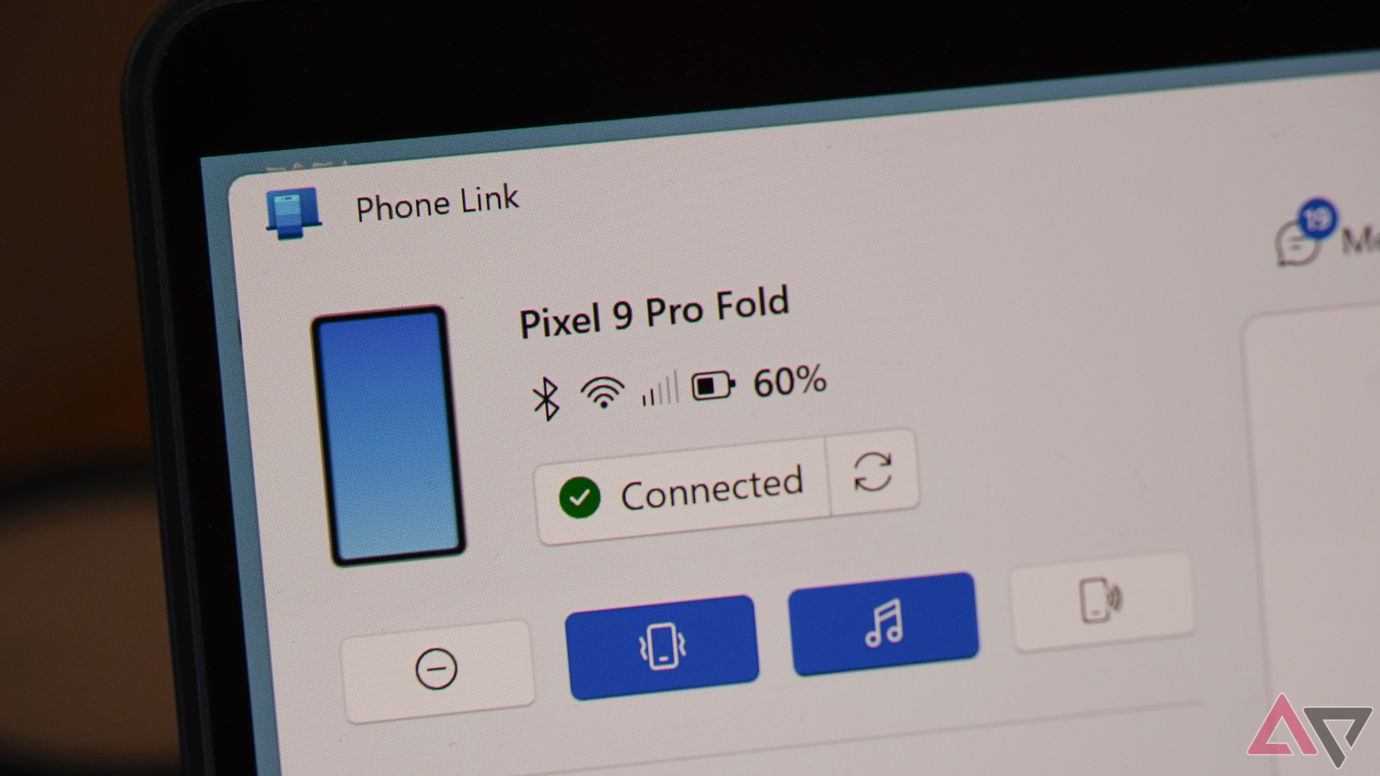 Phone Link connected to a Pixel 9 Pro Fold.