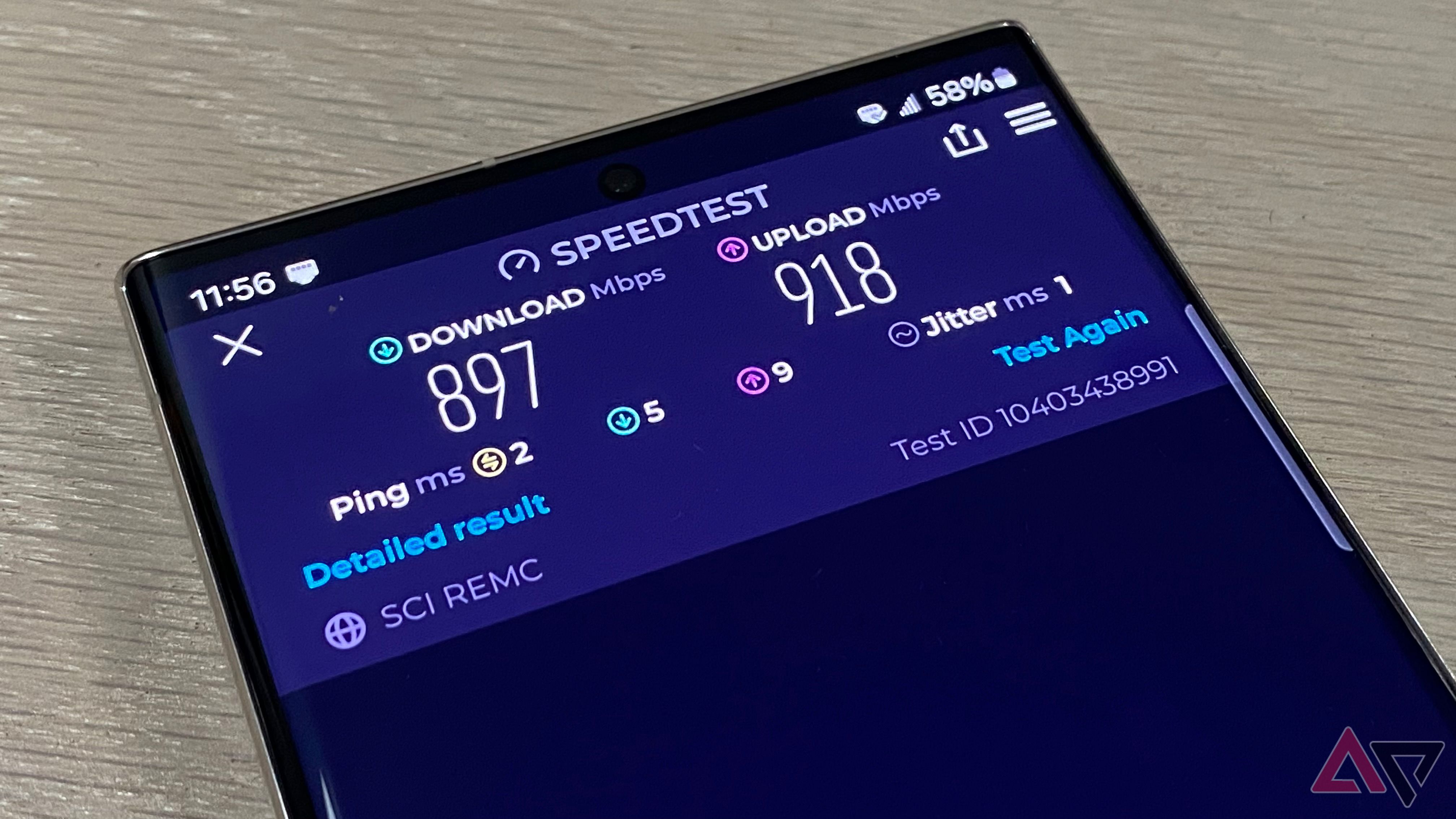 Speed test result with symmetrical speeds