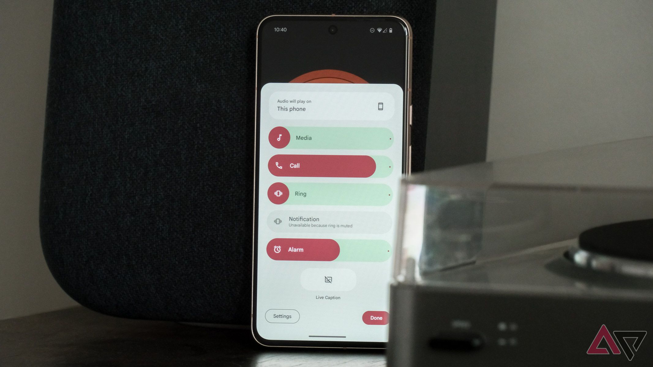 The volume panel on Android 15.