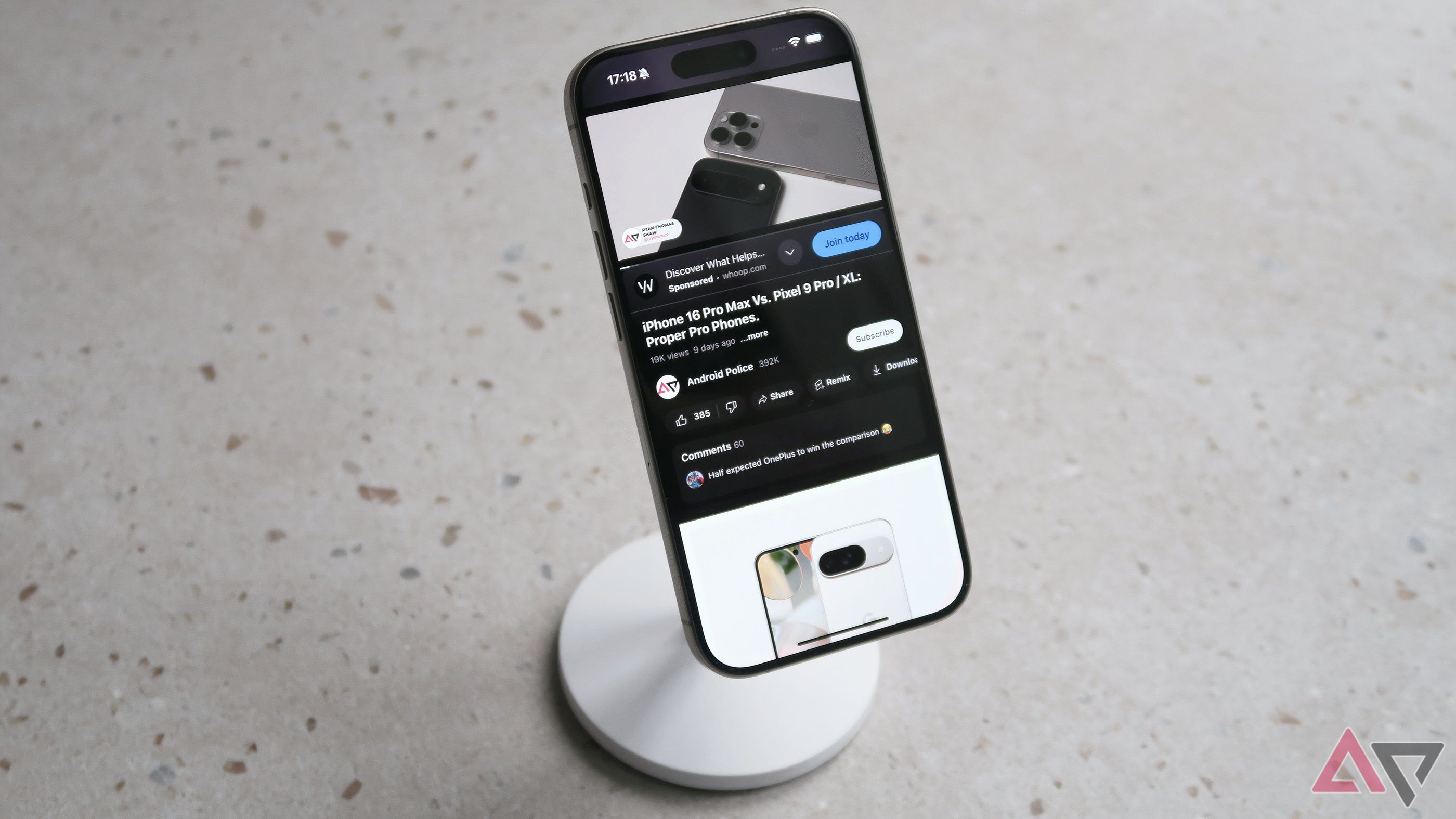 Anker Maggo Wireless Charger Stand with iPhone 15 Pro in angle, angle