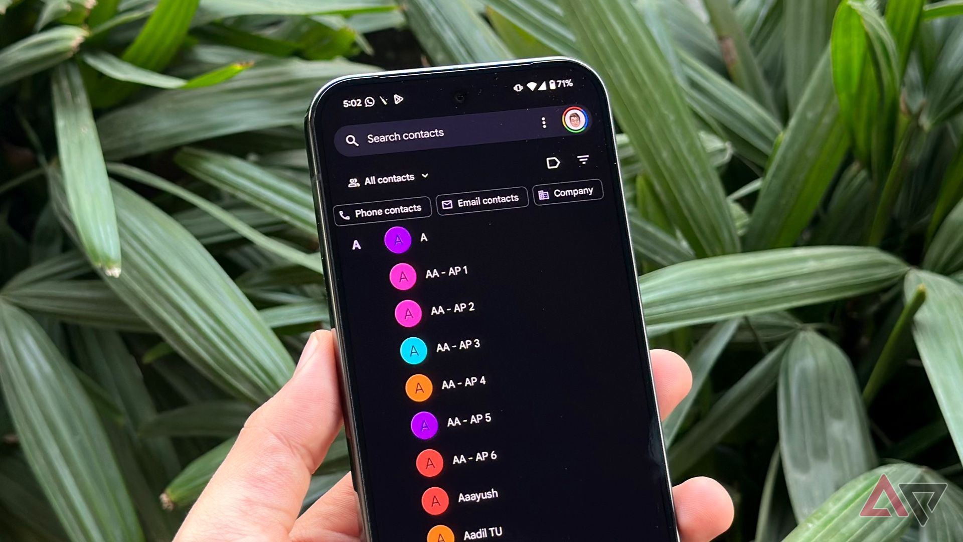 Filter options in Google Contacts app
