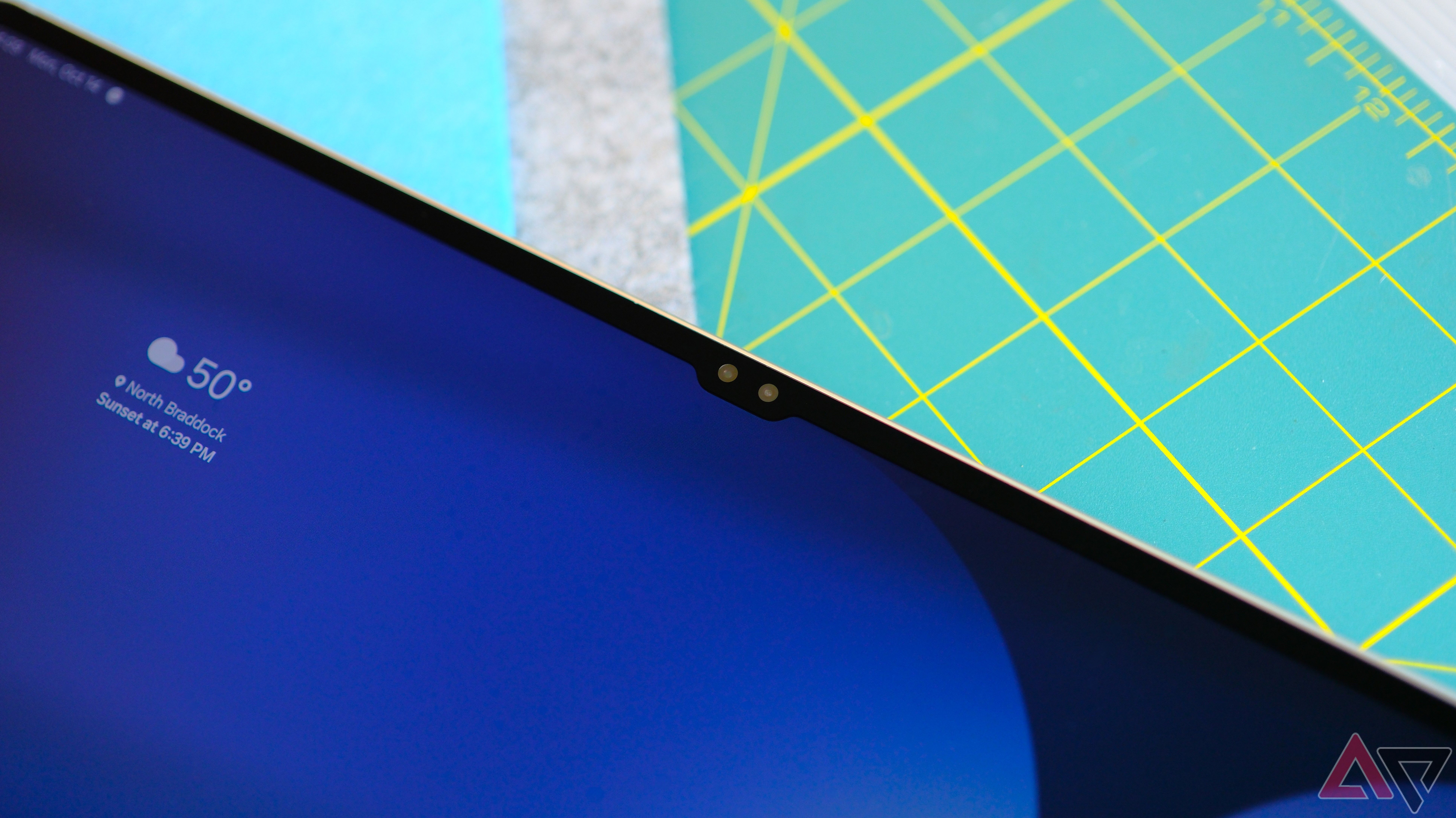 Samsung Galaxy Tab S10 Ultra showing camera notch up close