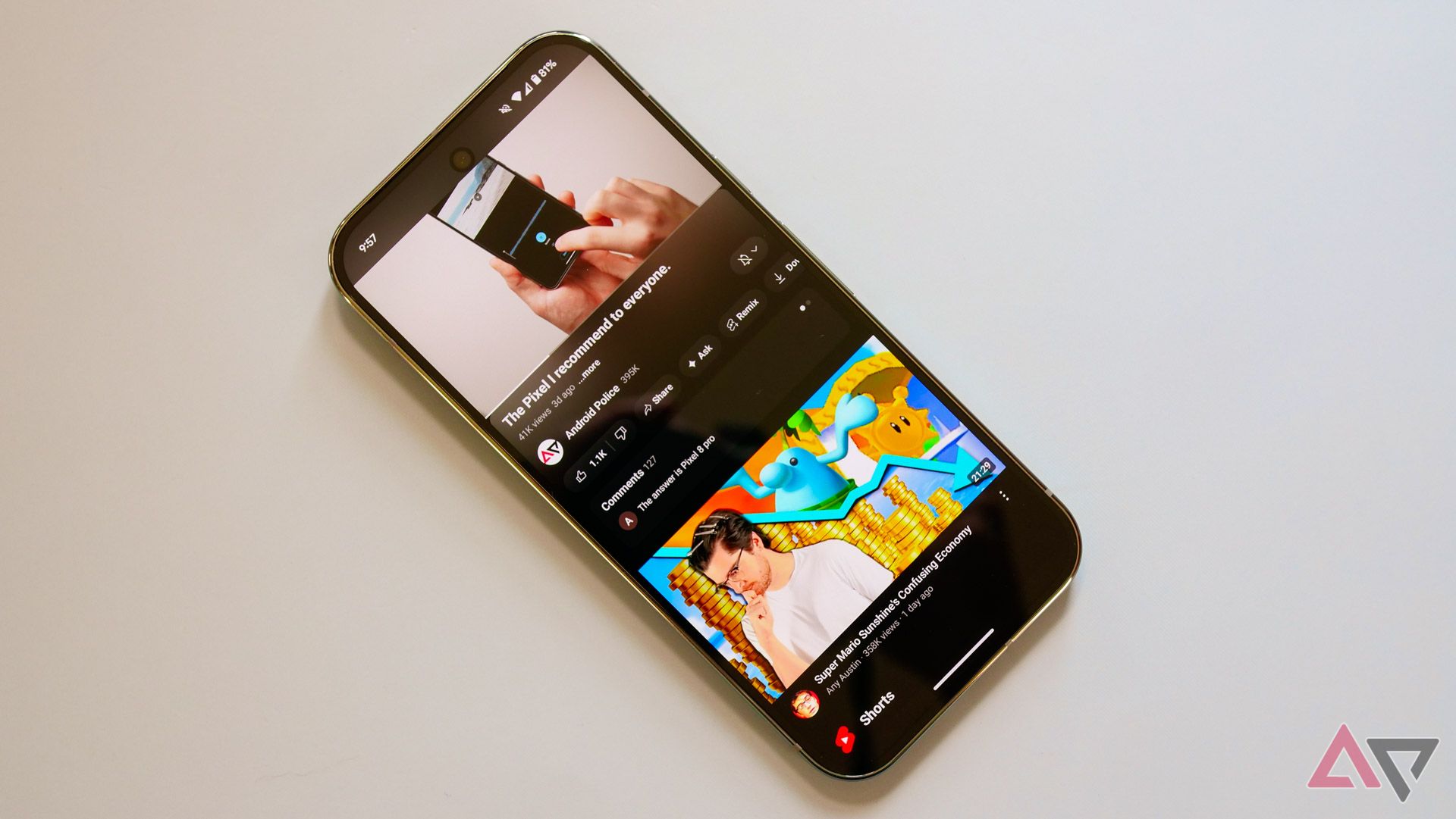 A YouTube video playing on the Pixel 9 Pro.