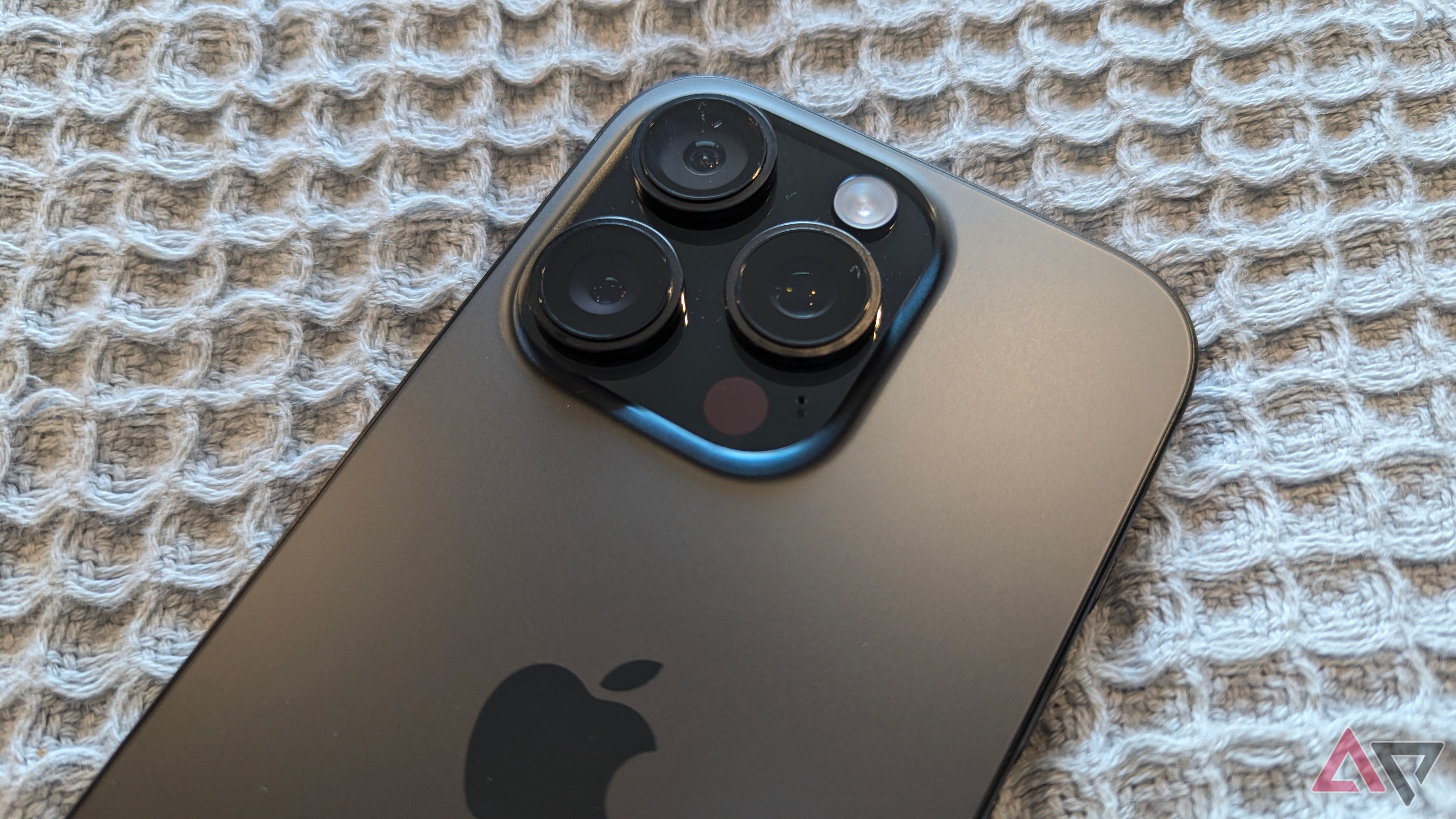A closeup shot of the iPhone 16 Pro's cameras