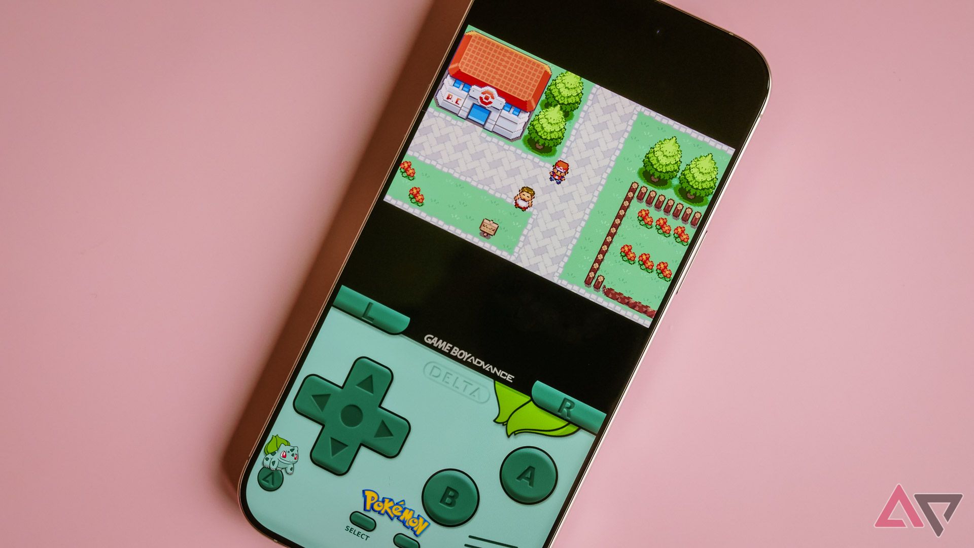 The iPhone 16 Pro Max playing a copy of Pokemon on an emulator.