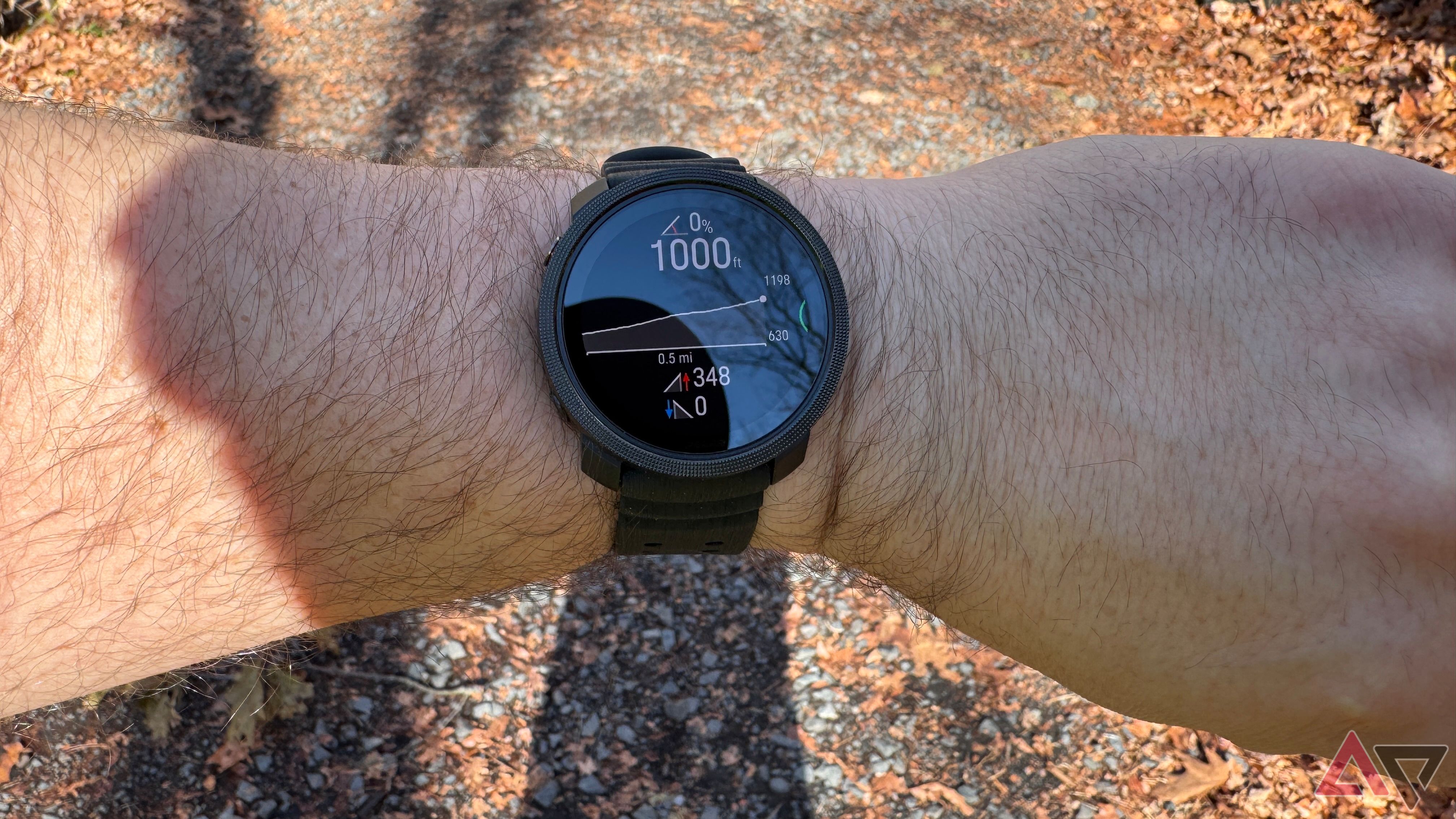 Polar Vantage M3 in black showing the elevation of a workout