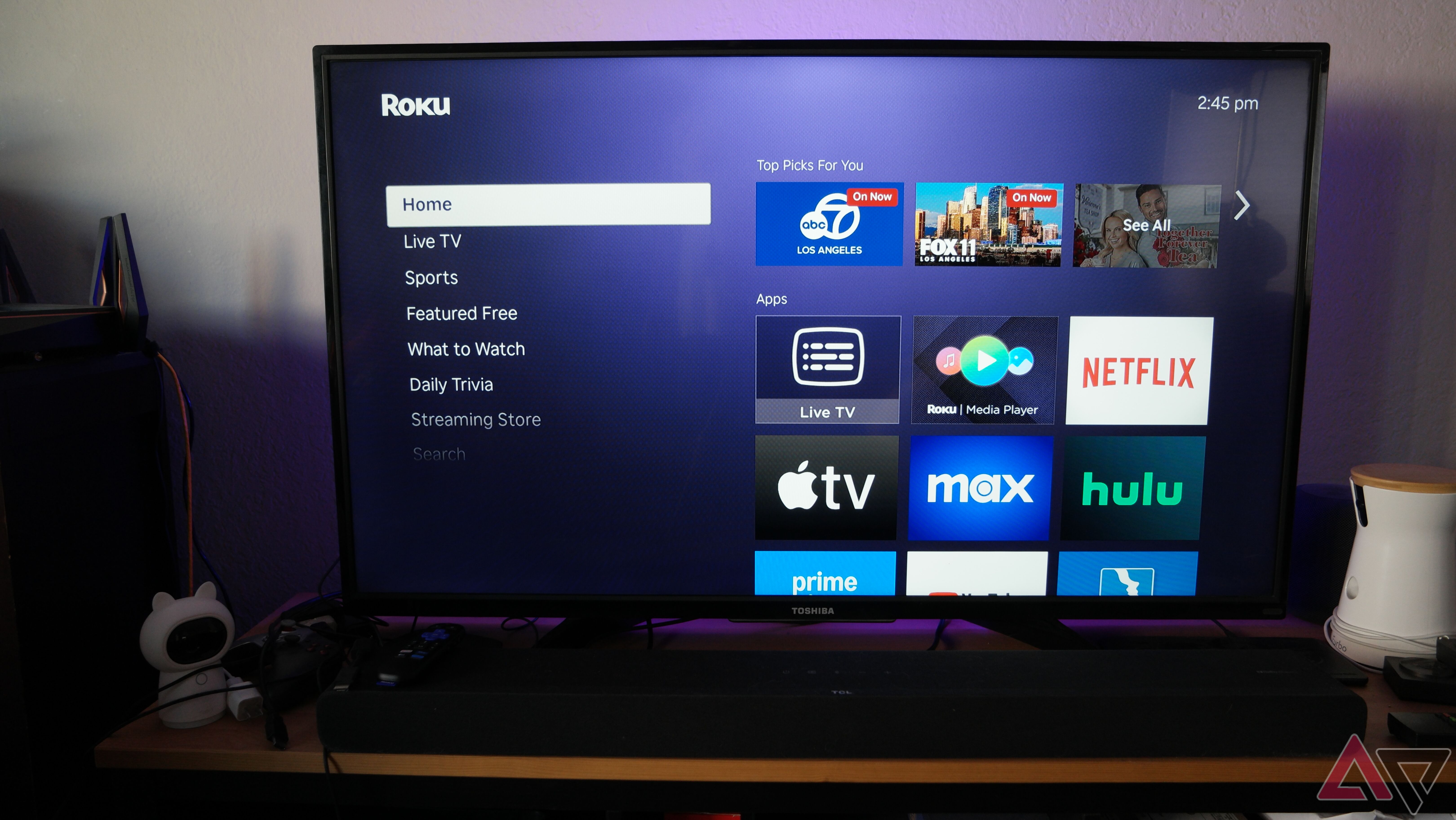 The Roku Express 4K+ showing Roku OS on a TV