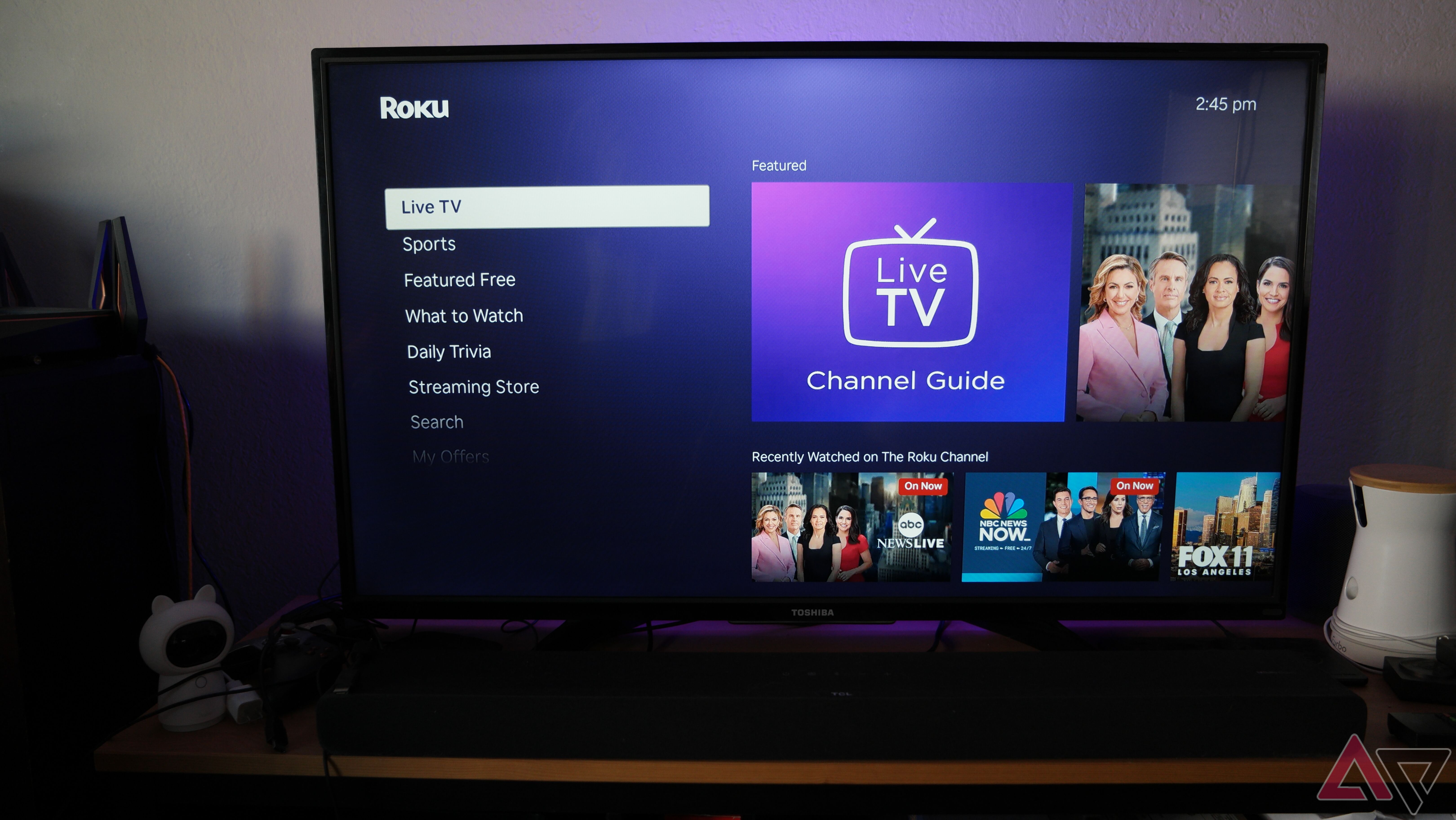 The Roku Express 4K+ showing Roku OS on a TV in the LiveTV menu