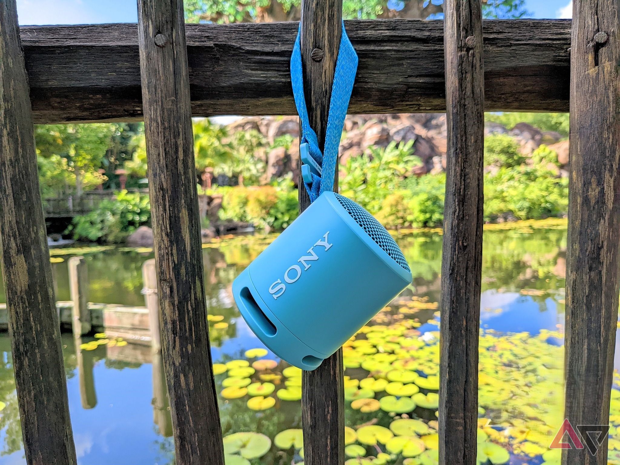 sony srs-xb13 speakerhanging on deck