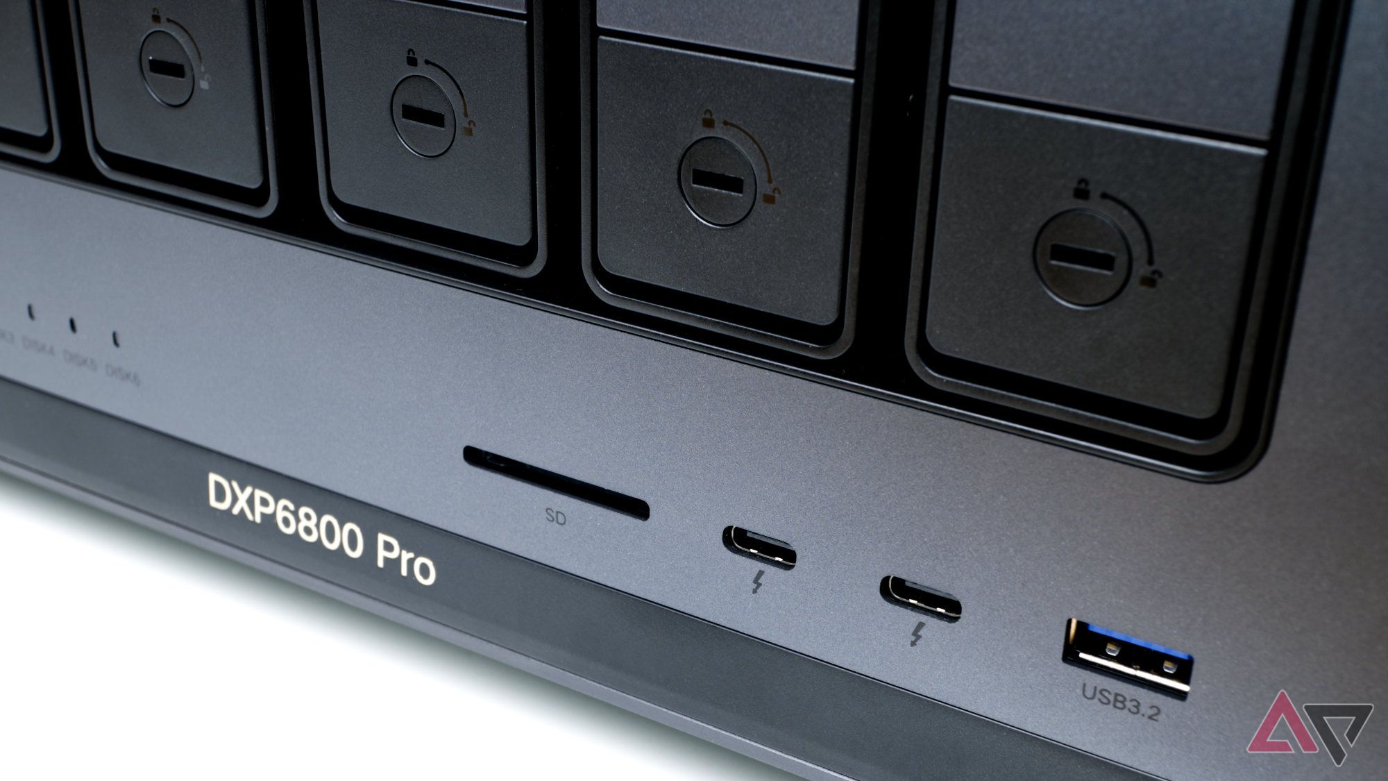 Ugreen DXP6800 Pro ports on the front, including an SD card reader, two USB-C ports, and a USB-A port