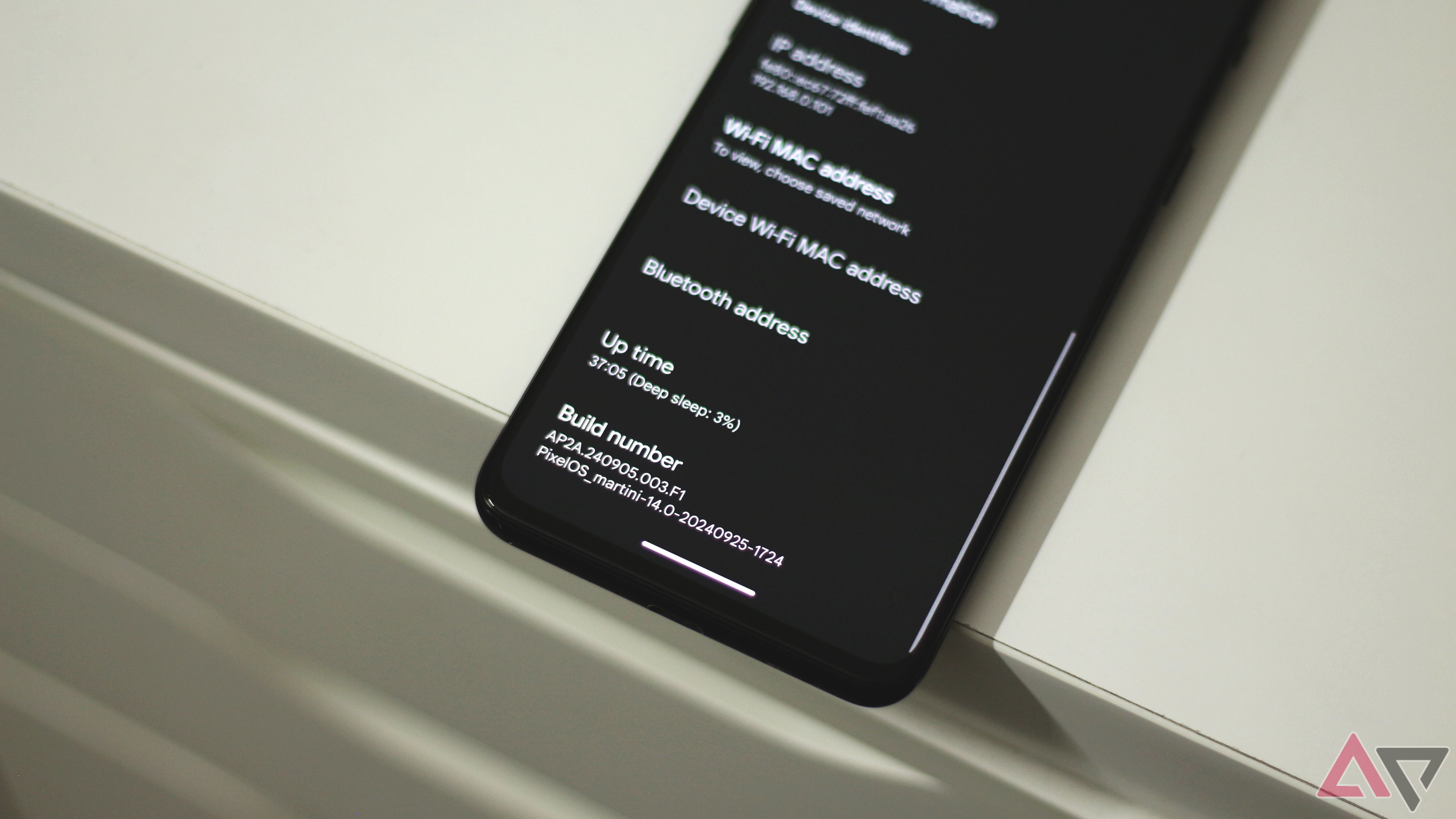 About Phone menu on an Android phone, showing a PixelOS build number