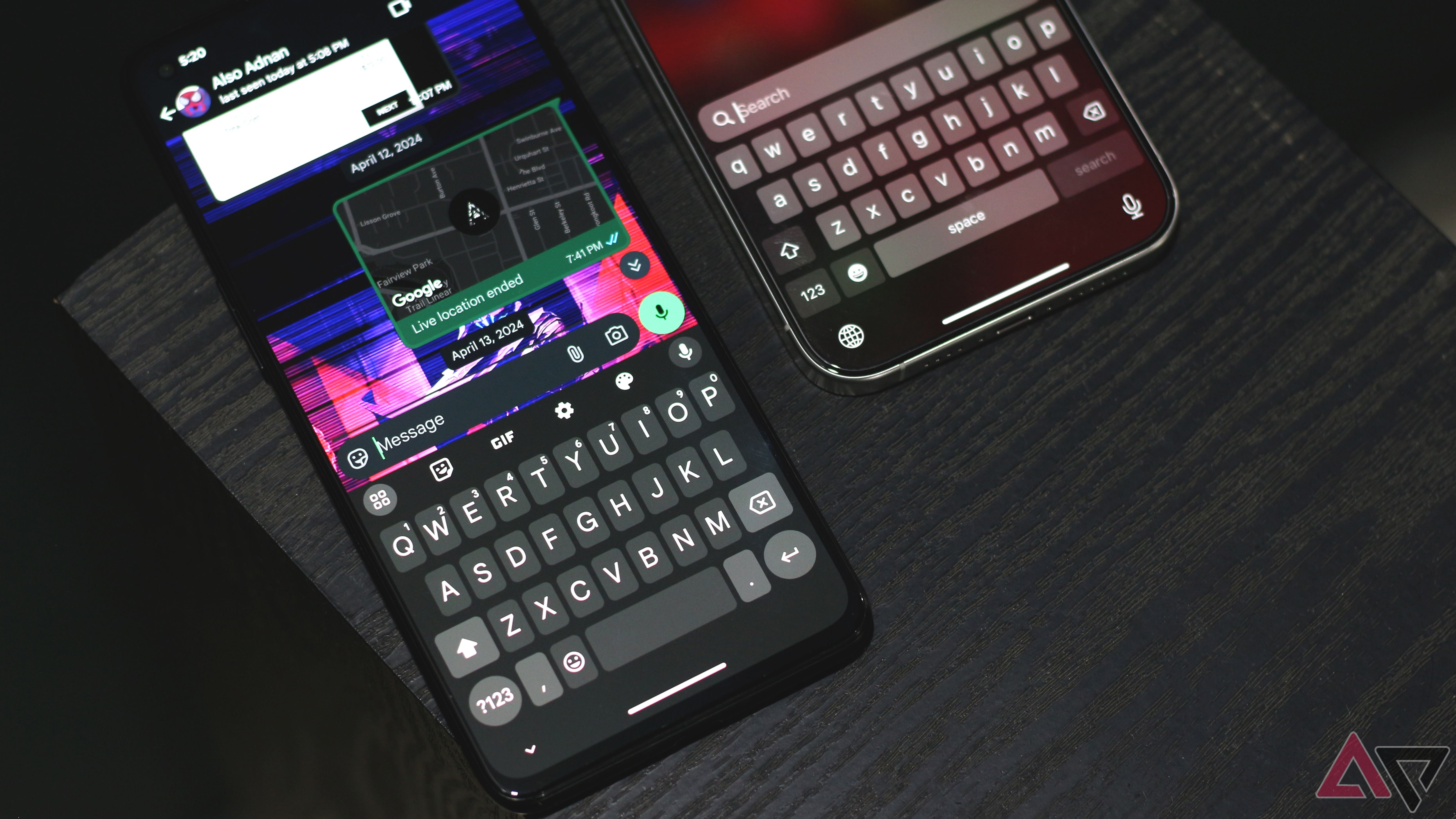 An Android device and iPhone with their keyboards in focus