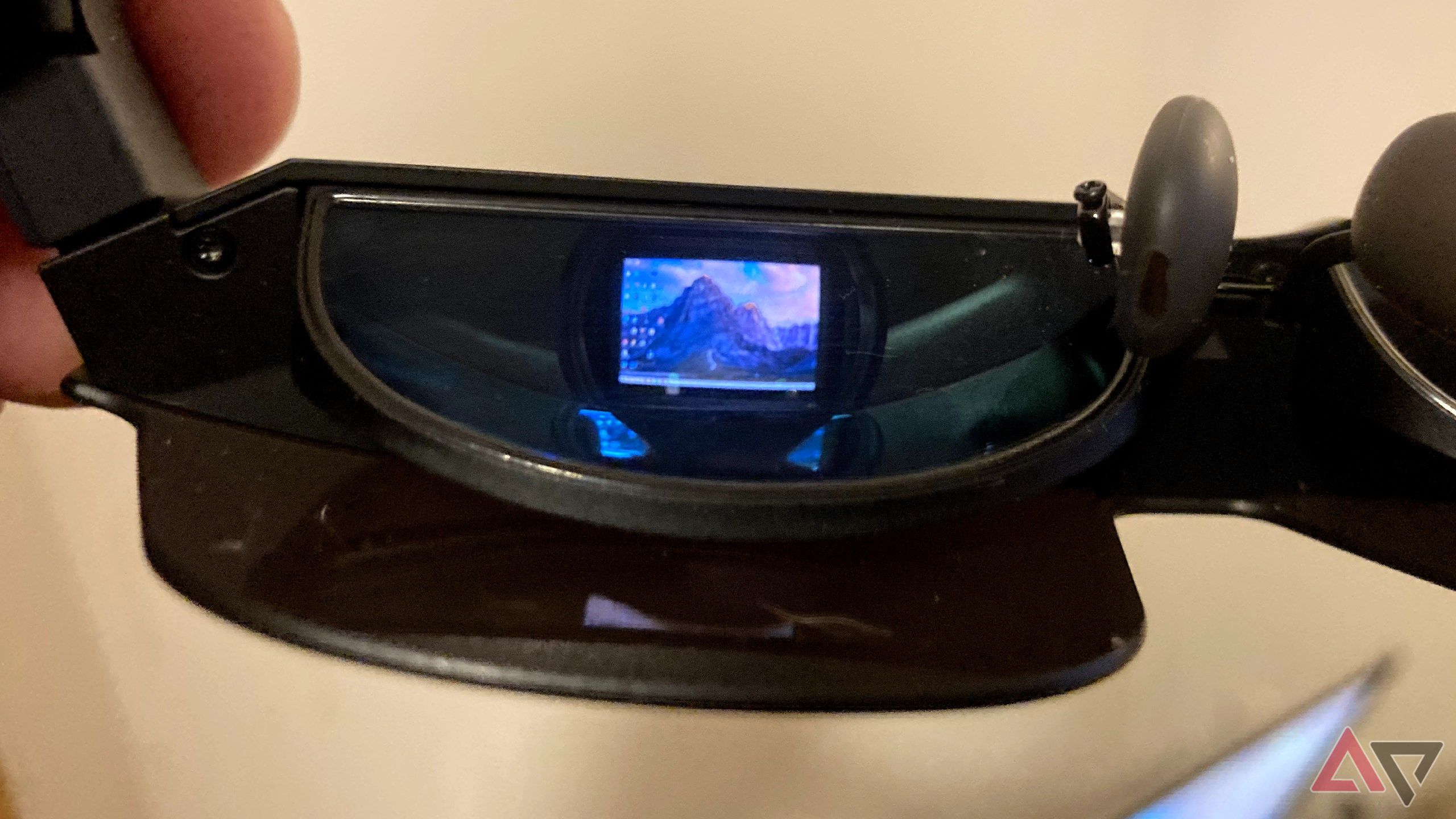 An entire lens assembly on the RayNeo Air 2s XR glasses from the bottom