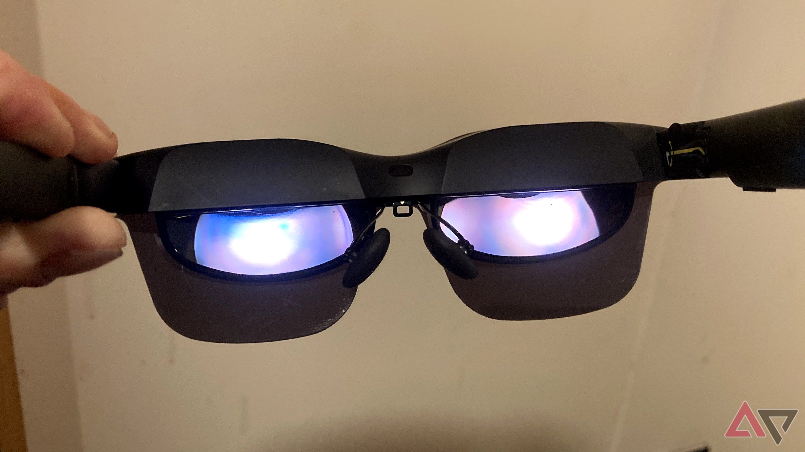 Both lenses of the RayNeo Air 2s XR glasses while turned on