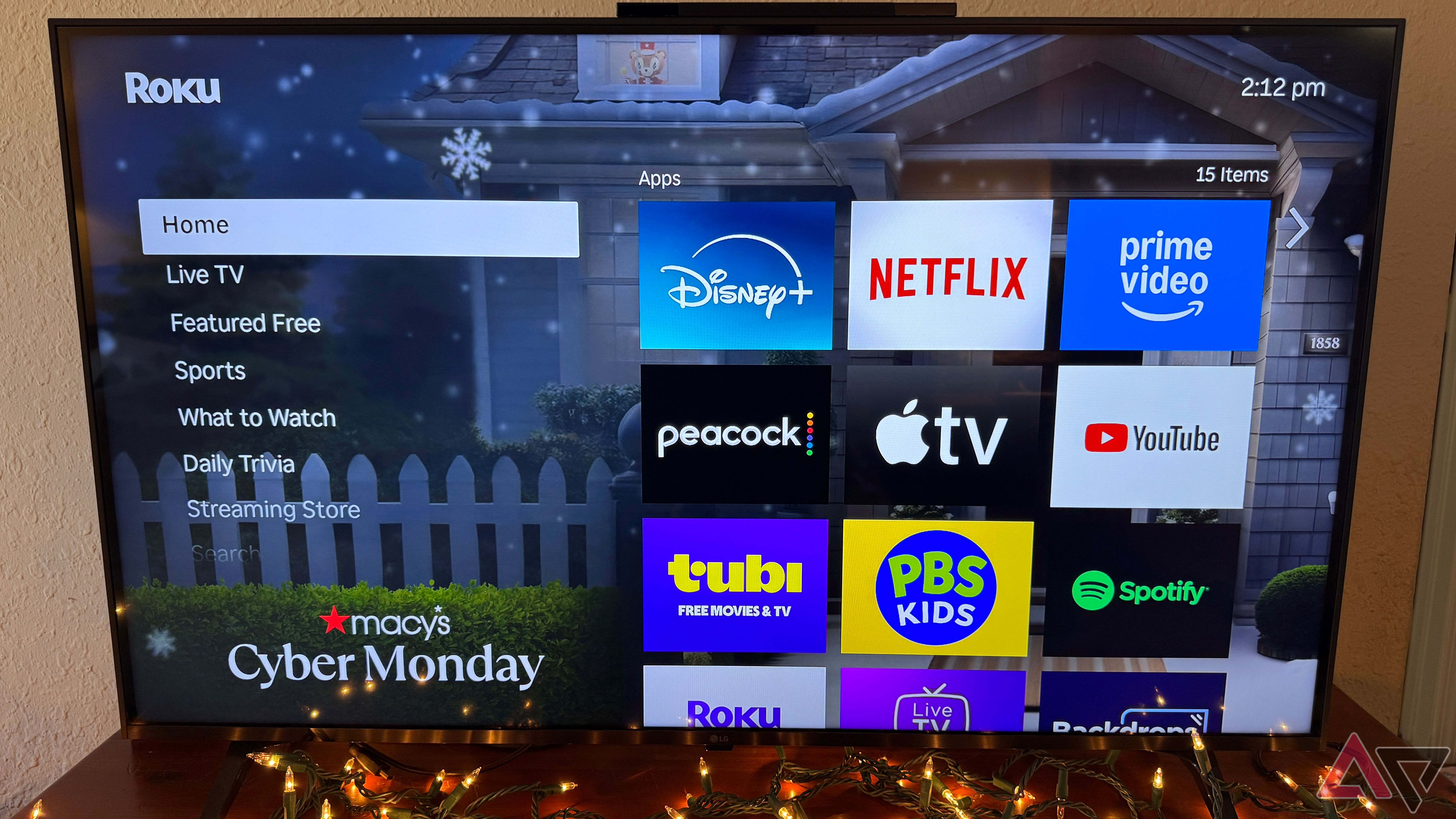 Roku Streaming Stick 4K Home Screen with Menu on an LG TV.