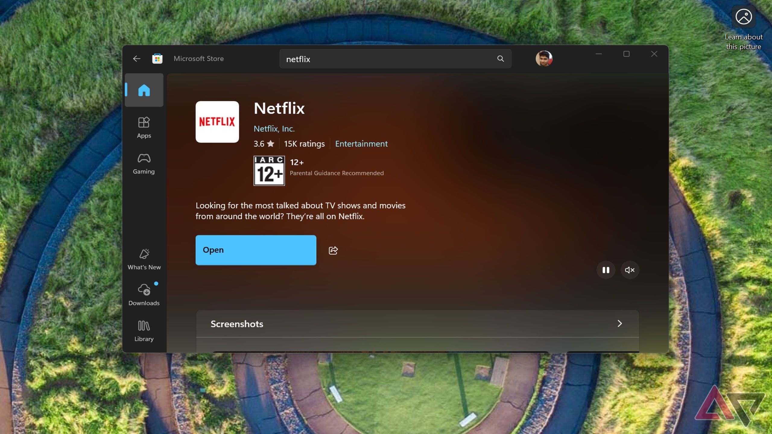 Screenshot showing Netflix app listing in Microsoft Store