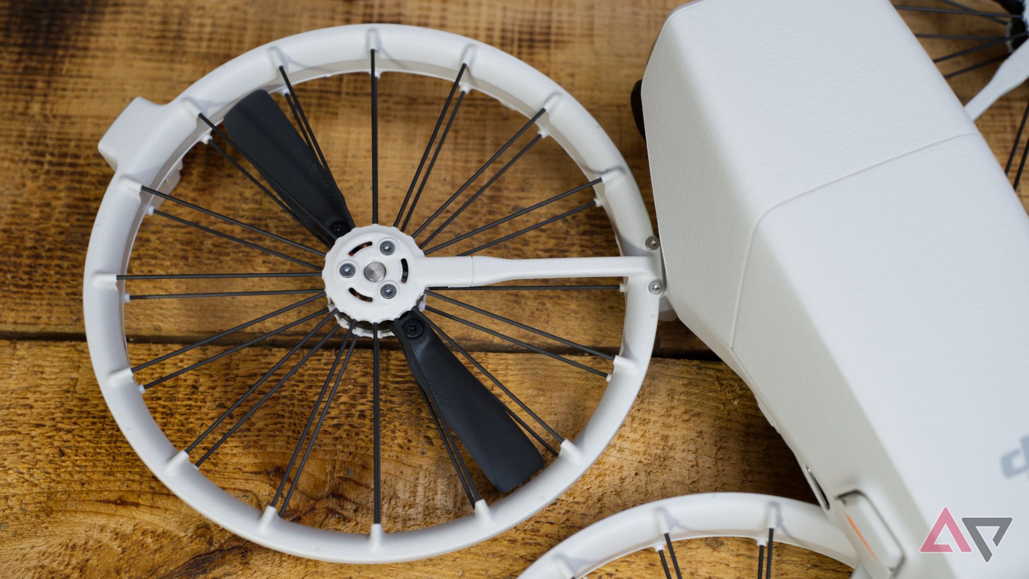 Top-down view of the DJI Flip wing with the propeller and cage visible