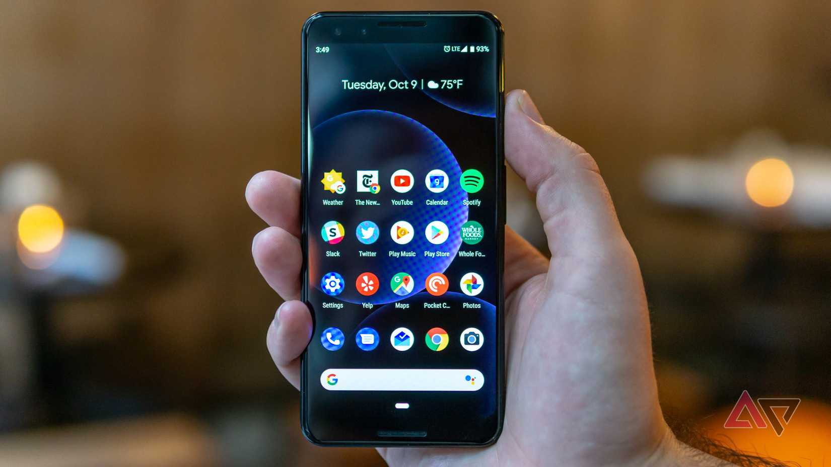 The Google Pixel 3 held in a man's hand