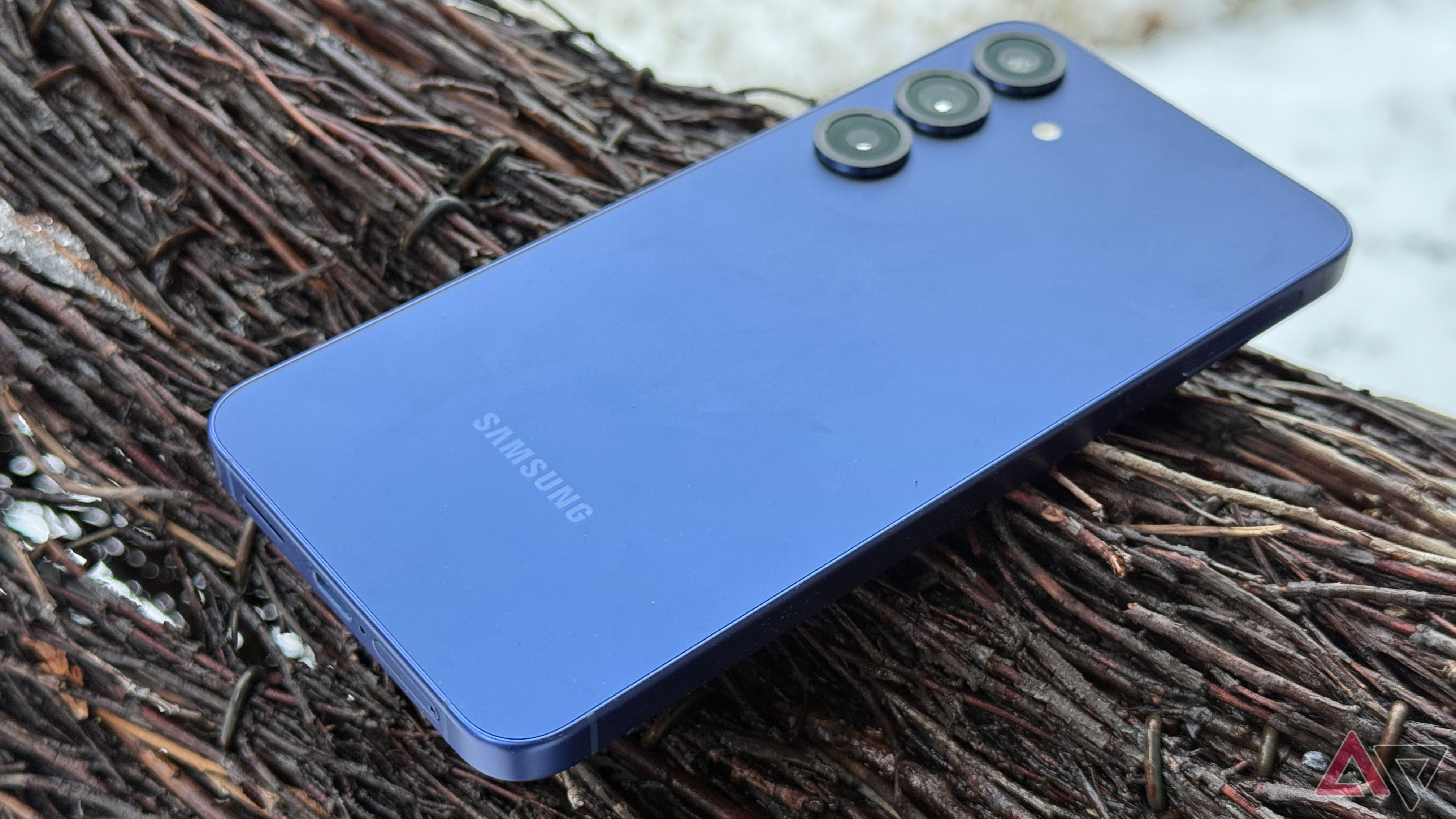 Samsung Galaxy S25+ sitting on back of wooden deer