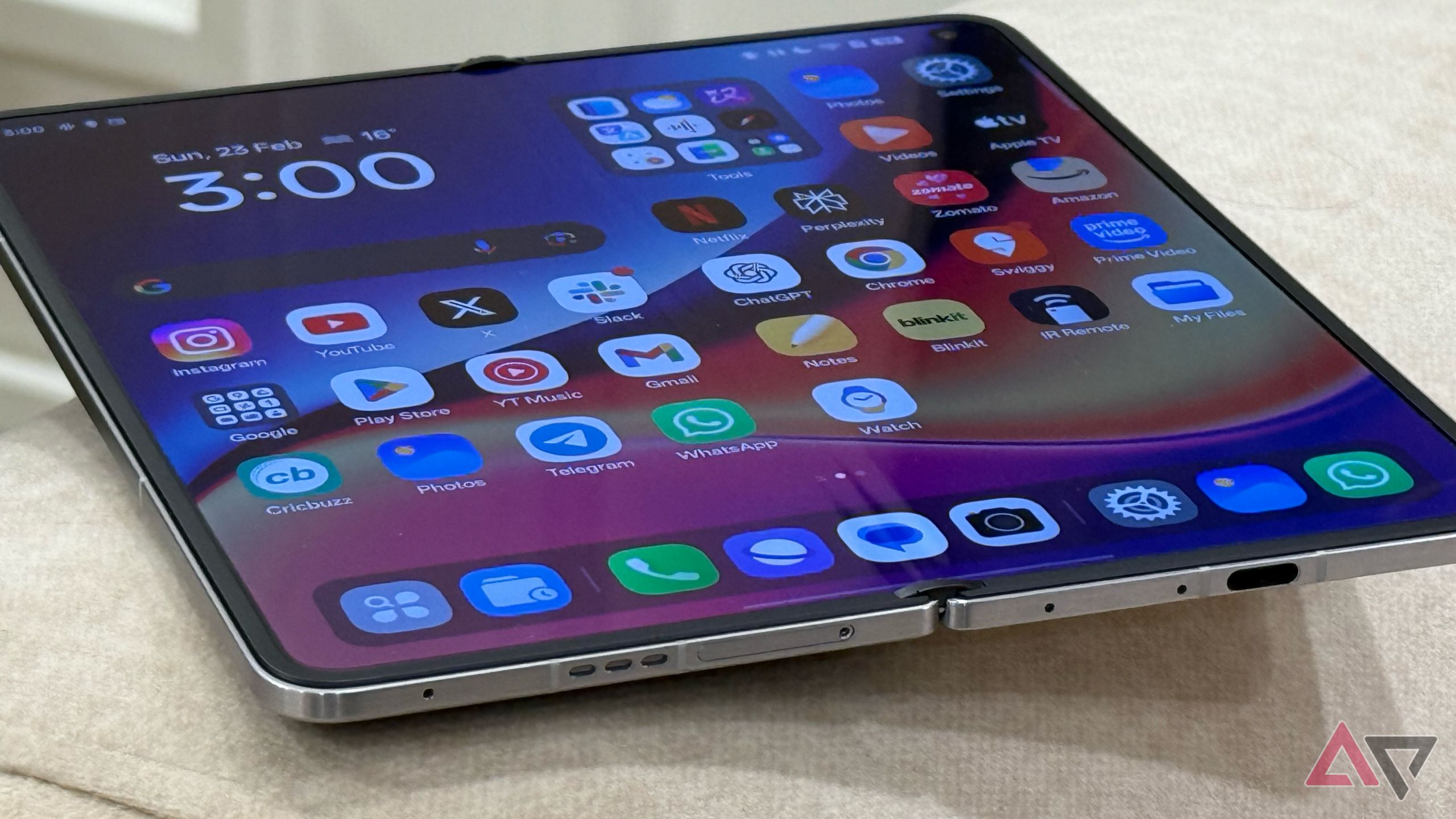 Close up of Oppo Find N5's inner display and its crease