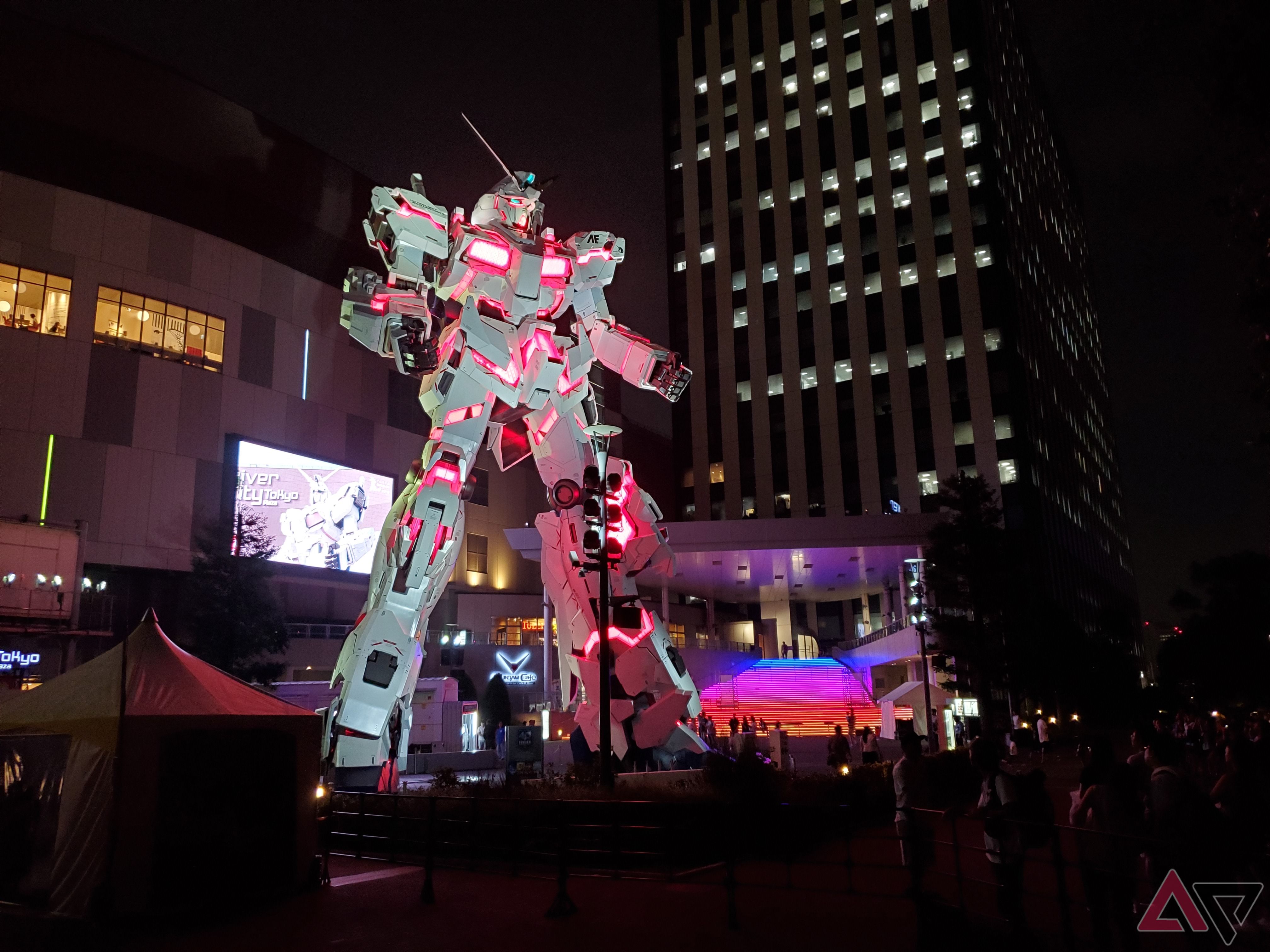 Gundam photo taken at night in Japan on the Samsung Galaxy S10+