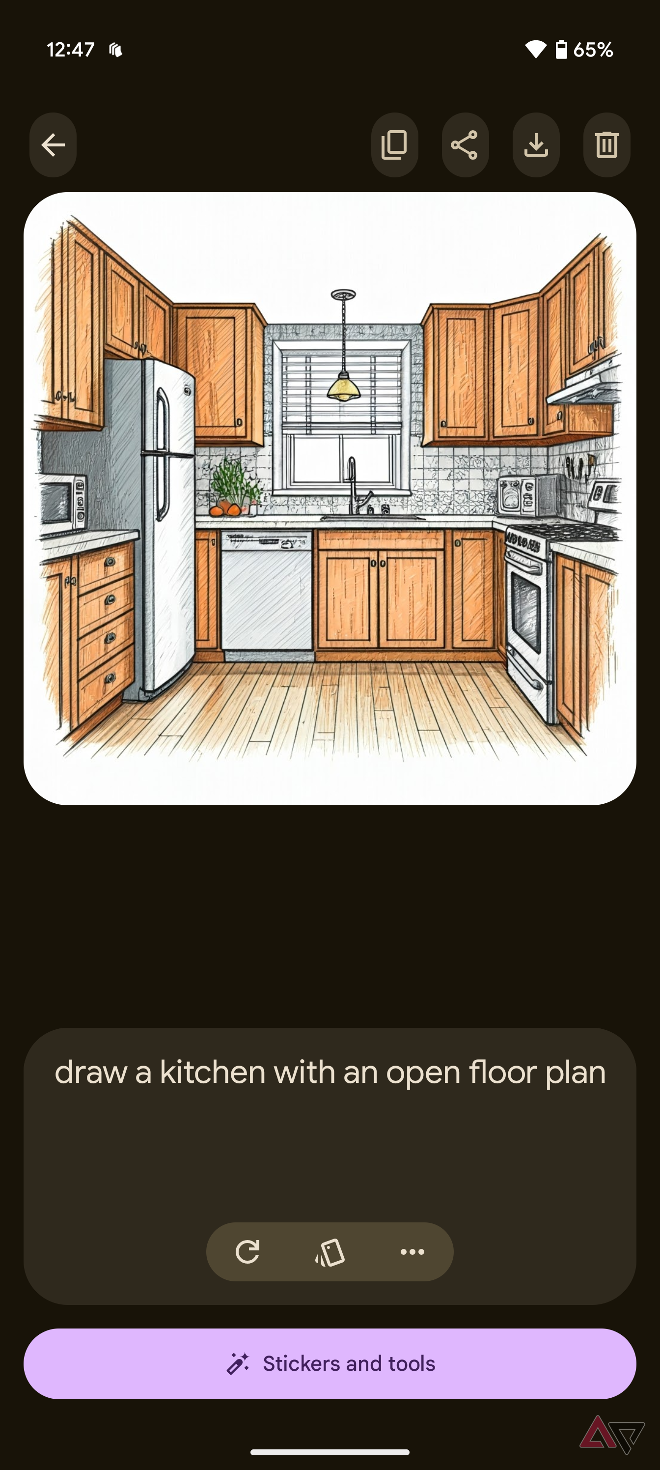 Kitchen layout rendered with Pixel Studio