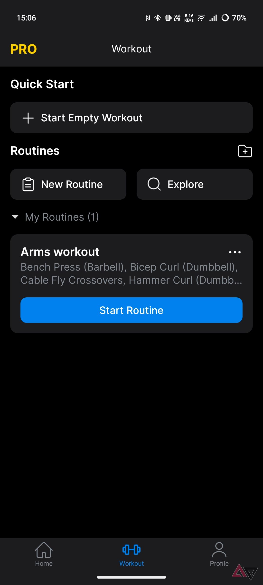 Starting a workout on Hevy