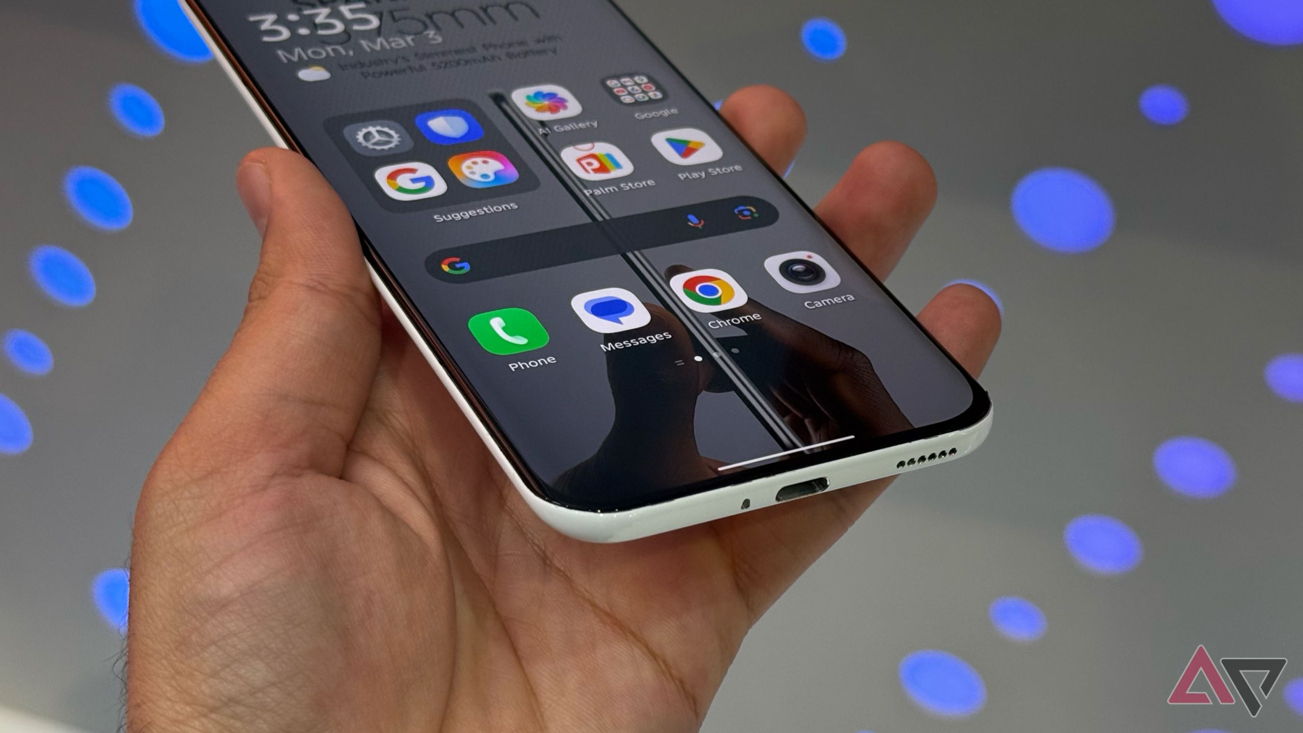 Bottom angle shot of the Tecno Spark Slim showing the USB-C port