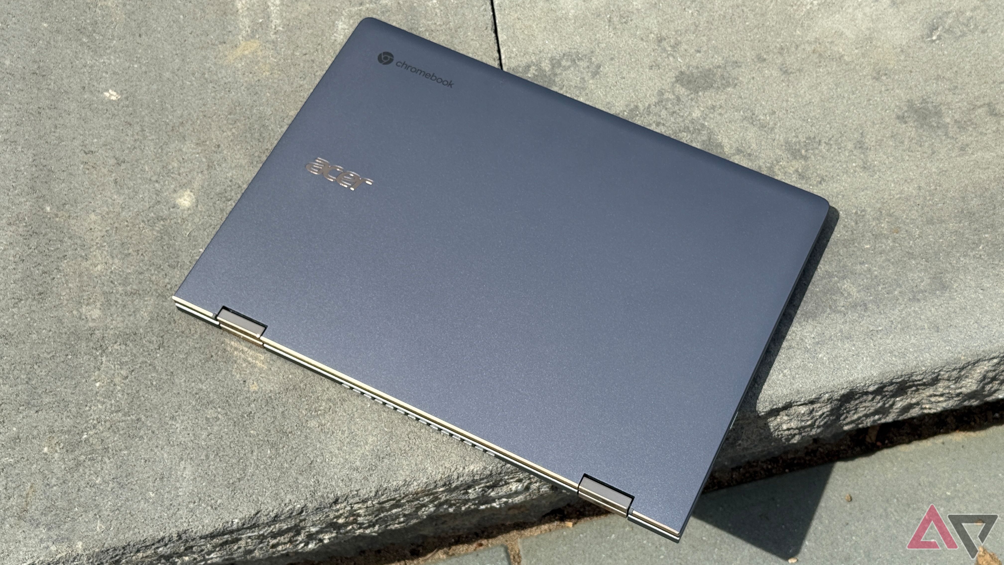Acer Chromebook Spin 714 (2024) closed on a stone step