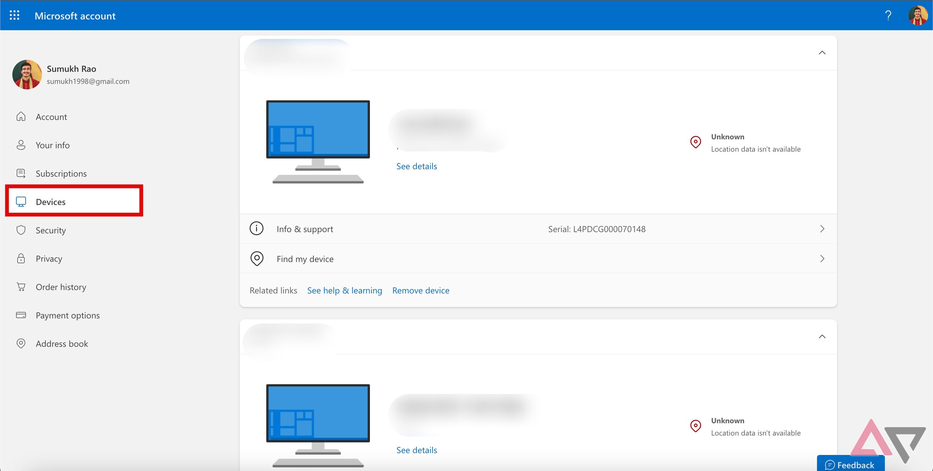 List of devices on mS account