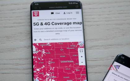 A T-Mobile coverage map on a smartphone.