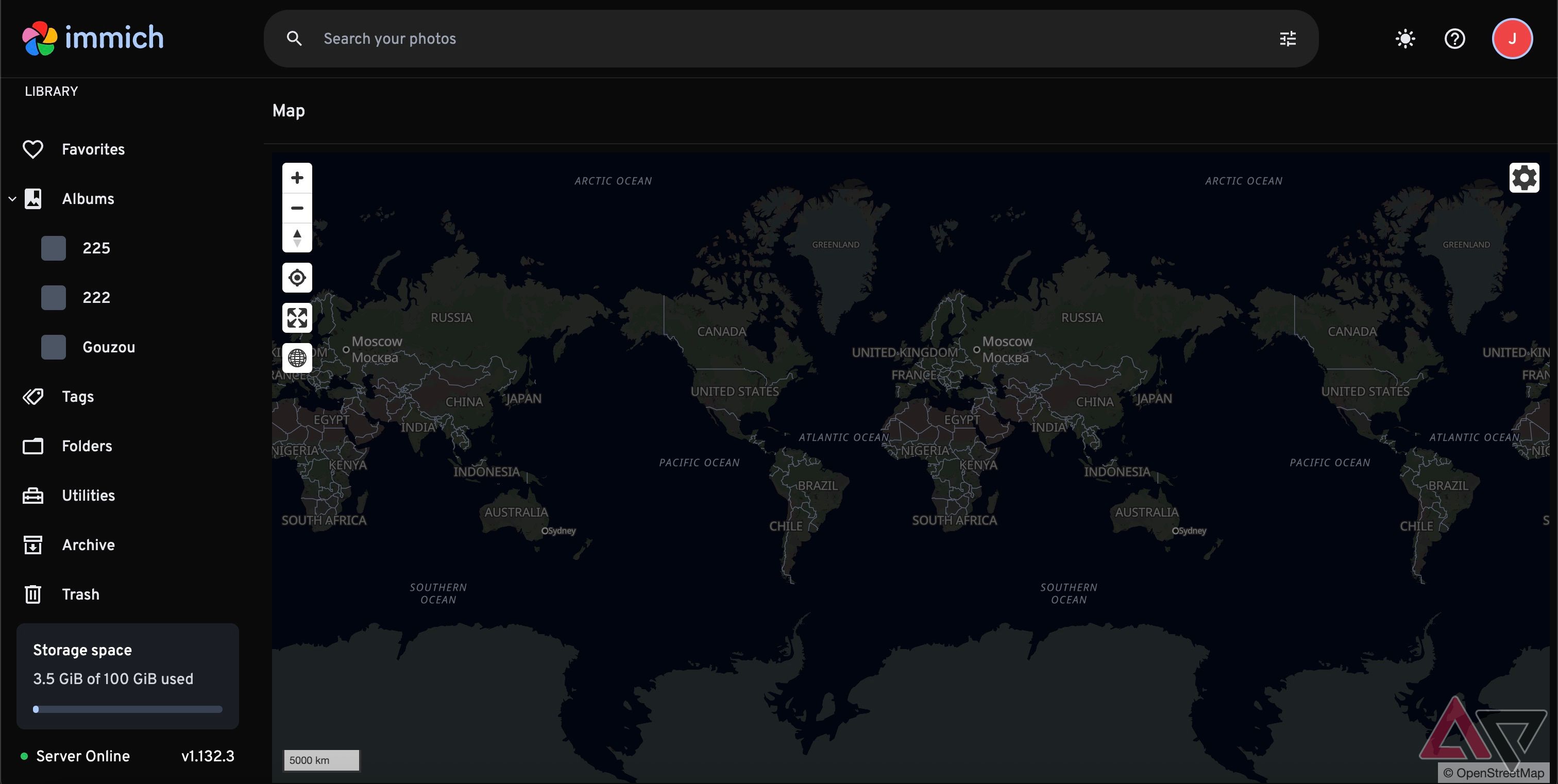 Available storage on Immich