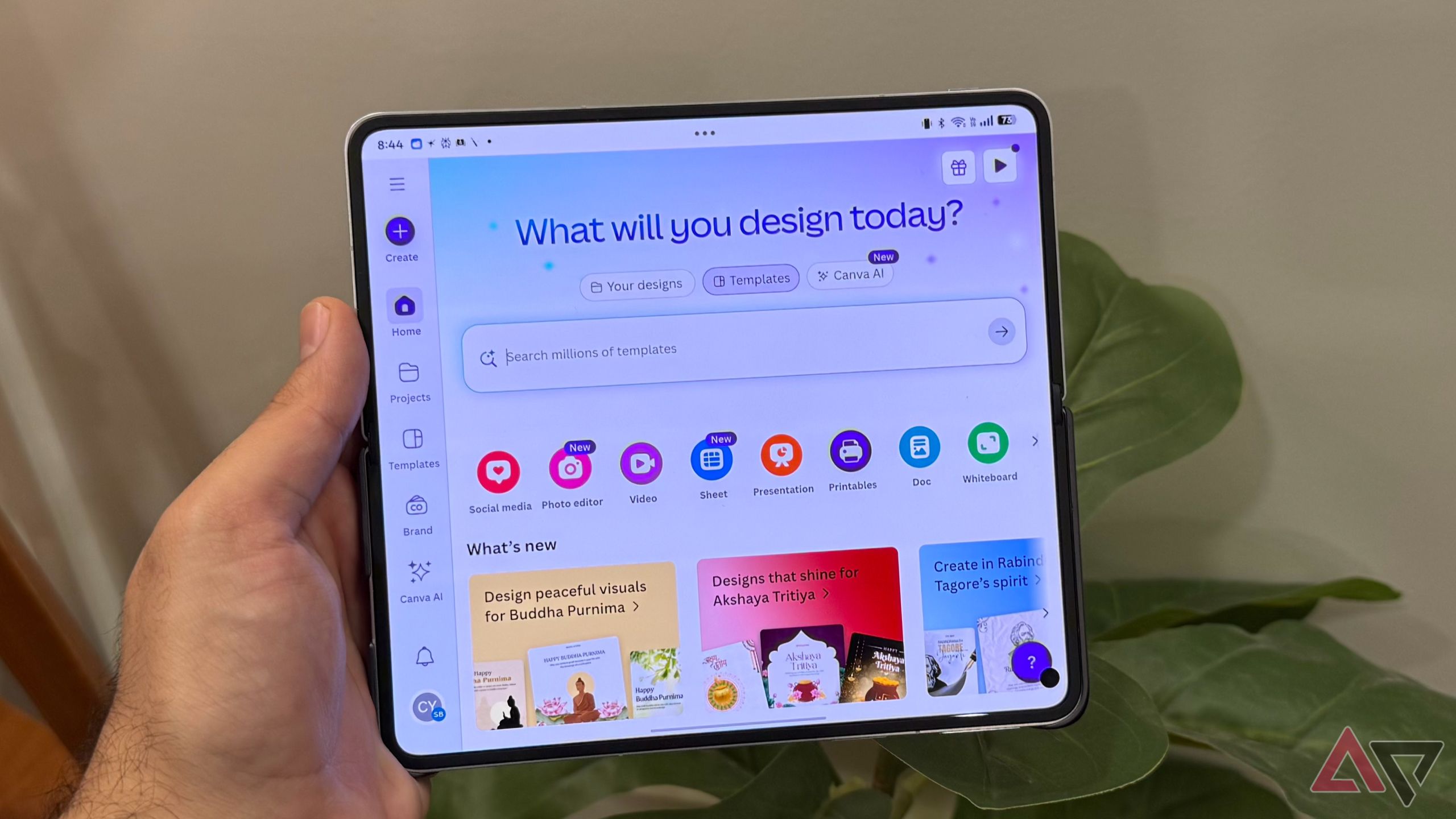 Canva app on an Android foldable phone