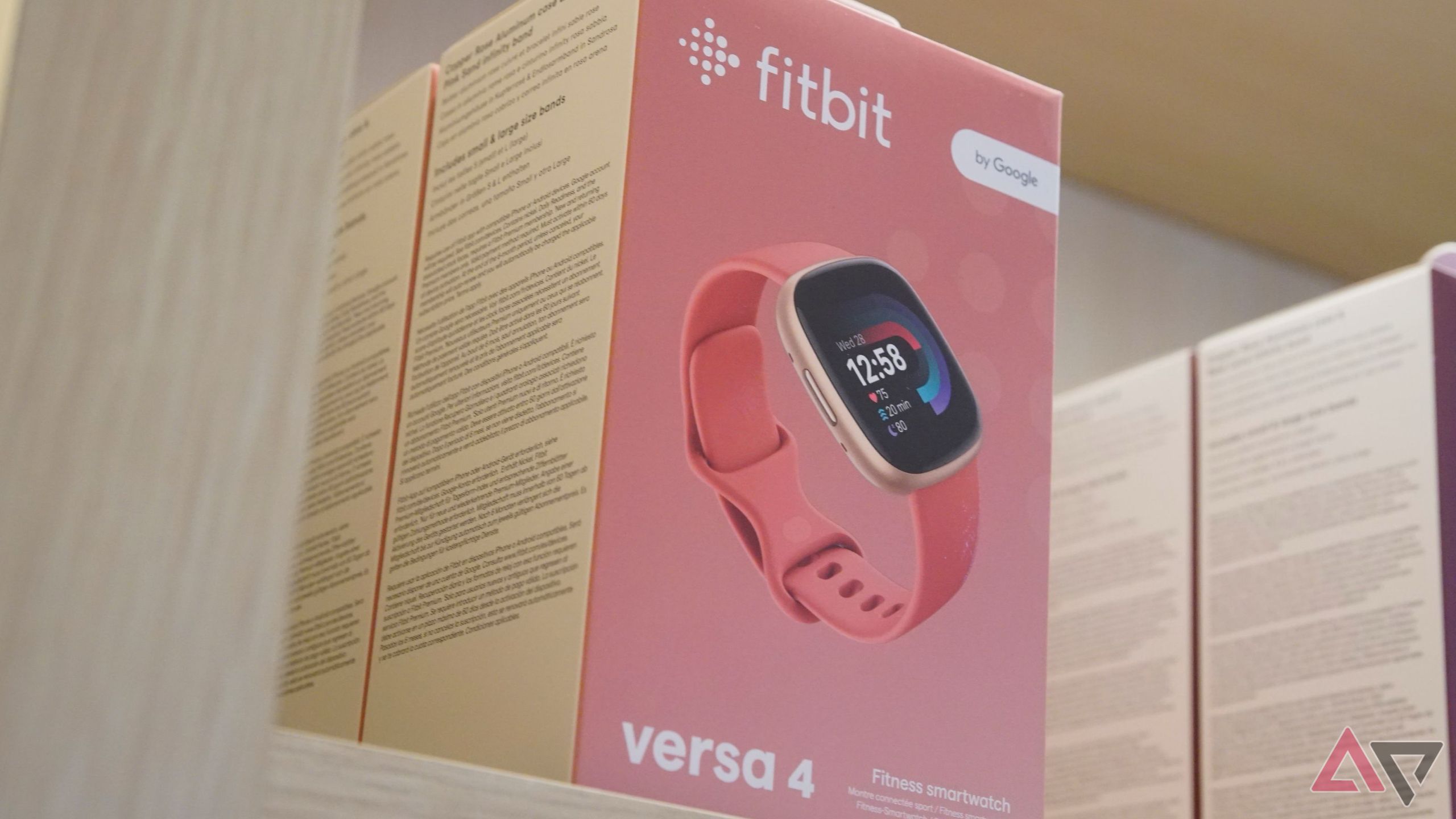Boxes of Fitbit Versa 4 at the Google retail store in Boston