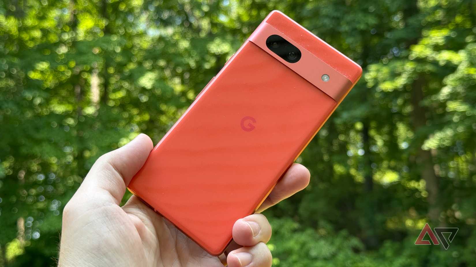 Google Pixel 7a against a sunny backdrop