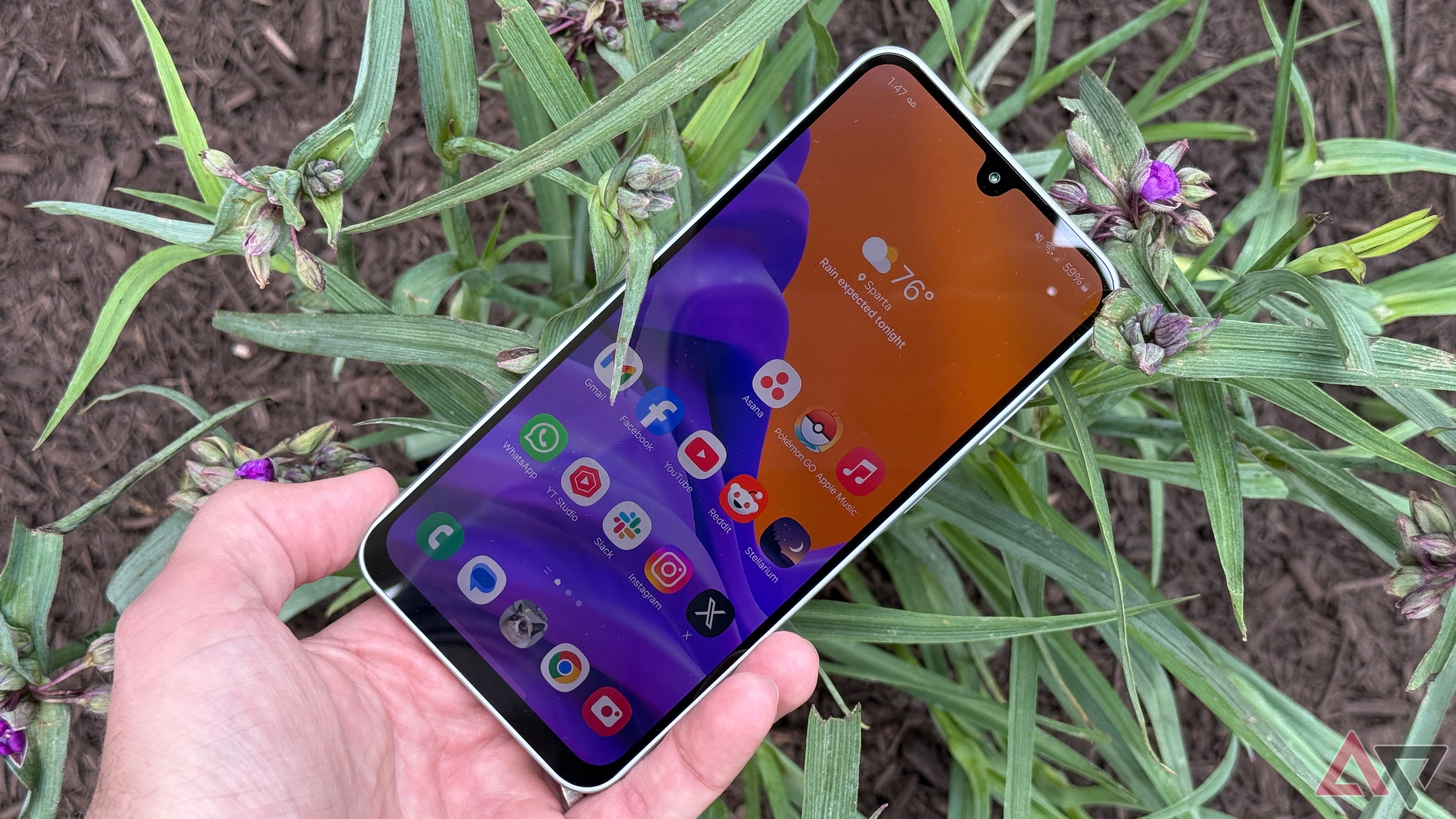 Samsung Galaxy A16 display shown on a bright day