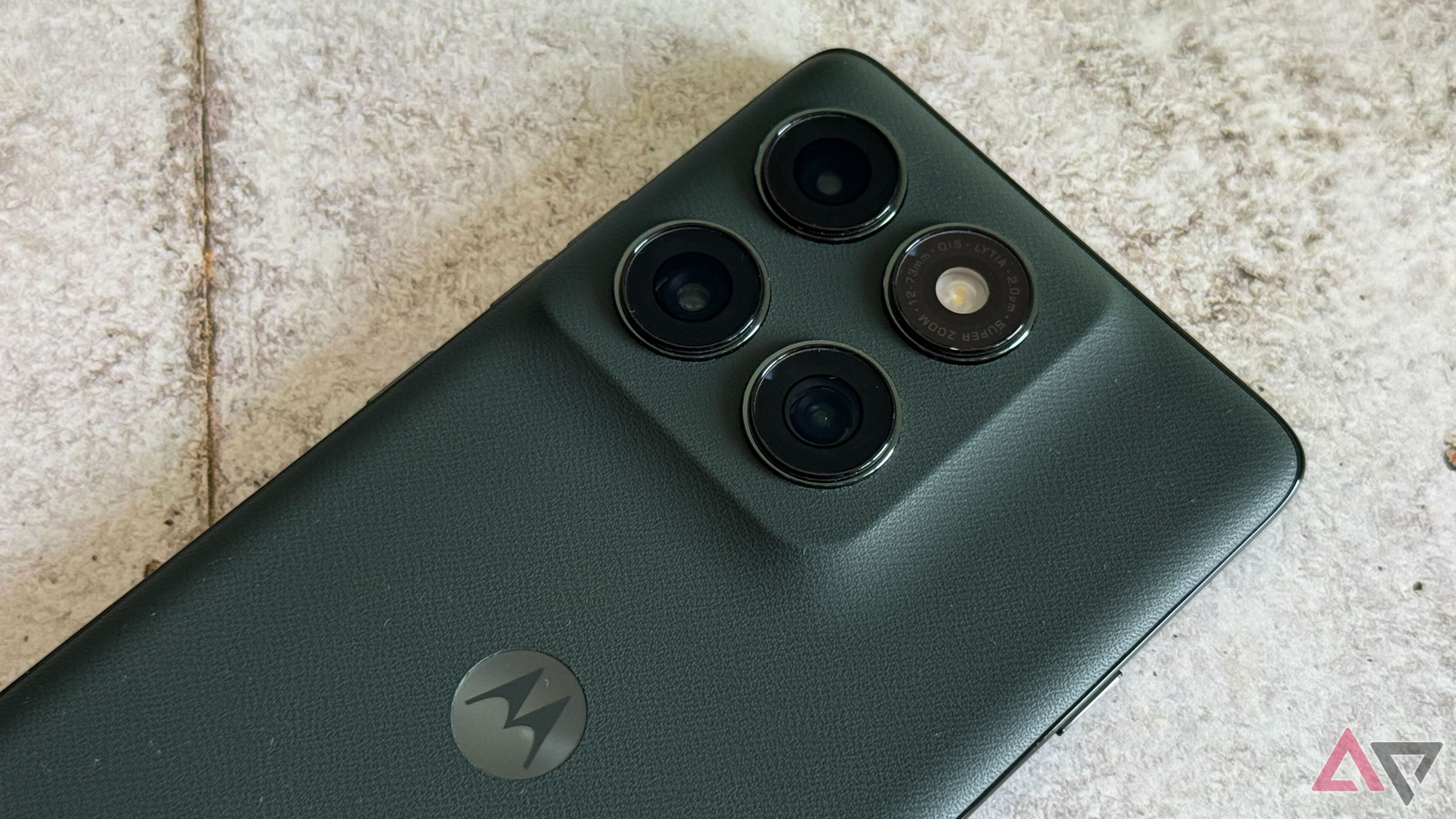 Camera module of the Moto Edge 2025 housing its main, ultra-wide, and telephoto sensors
