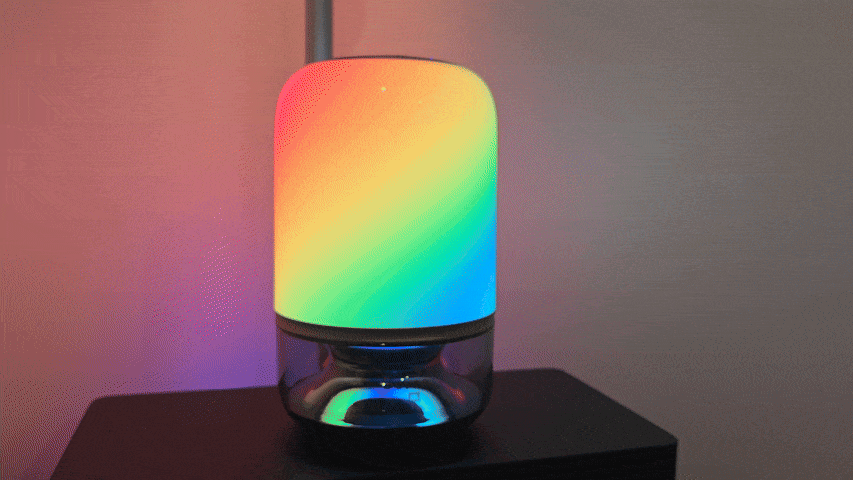 Govee Table Lamp 2 Pro x Sound by JBL gif rainbow light with a glowing light behind it.