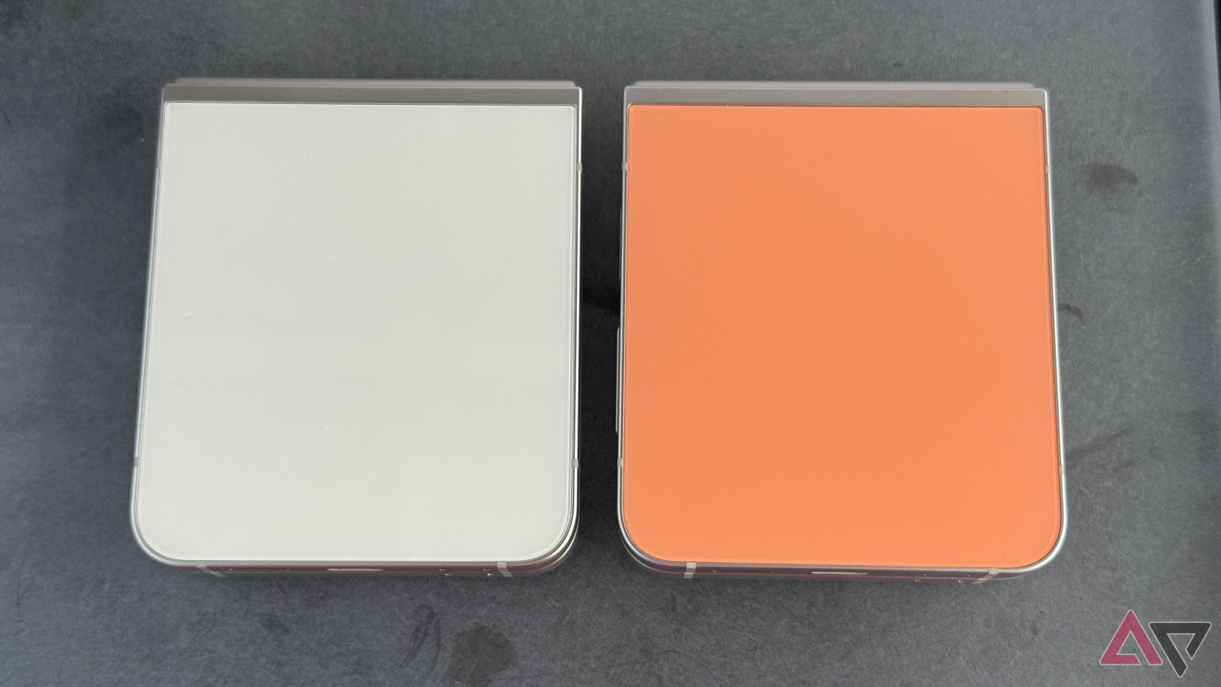 Back of the Samsung Galaxy Z Flip 7 FE up against the back of the Galaxy Z Flip 6