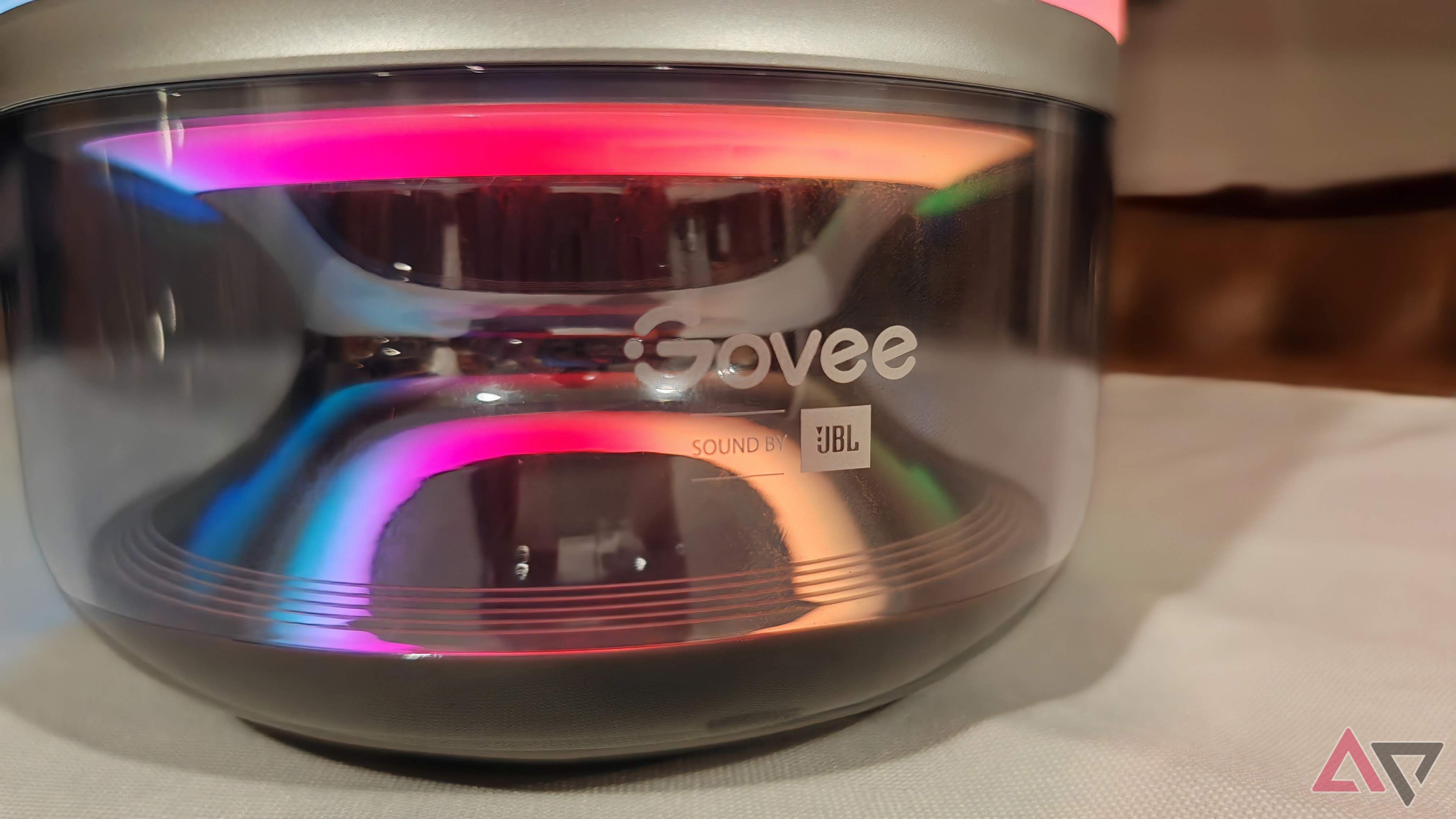 Govee Table Lamp 2 Pro x Sound by JBL clear base showing rainbow lights