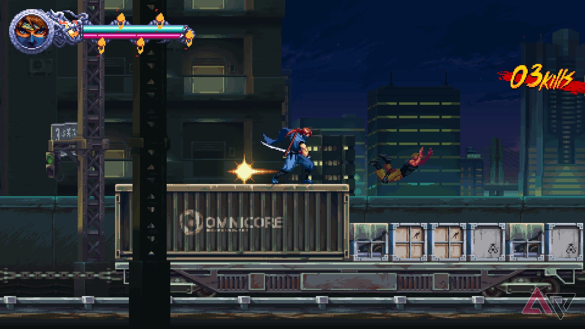 I fight enemies on a train in Ninja Gaiden: Ragebound