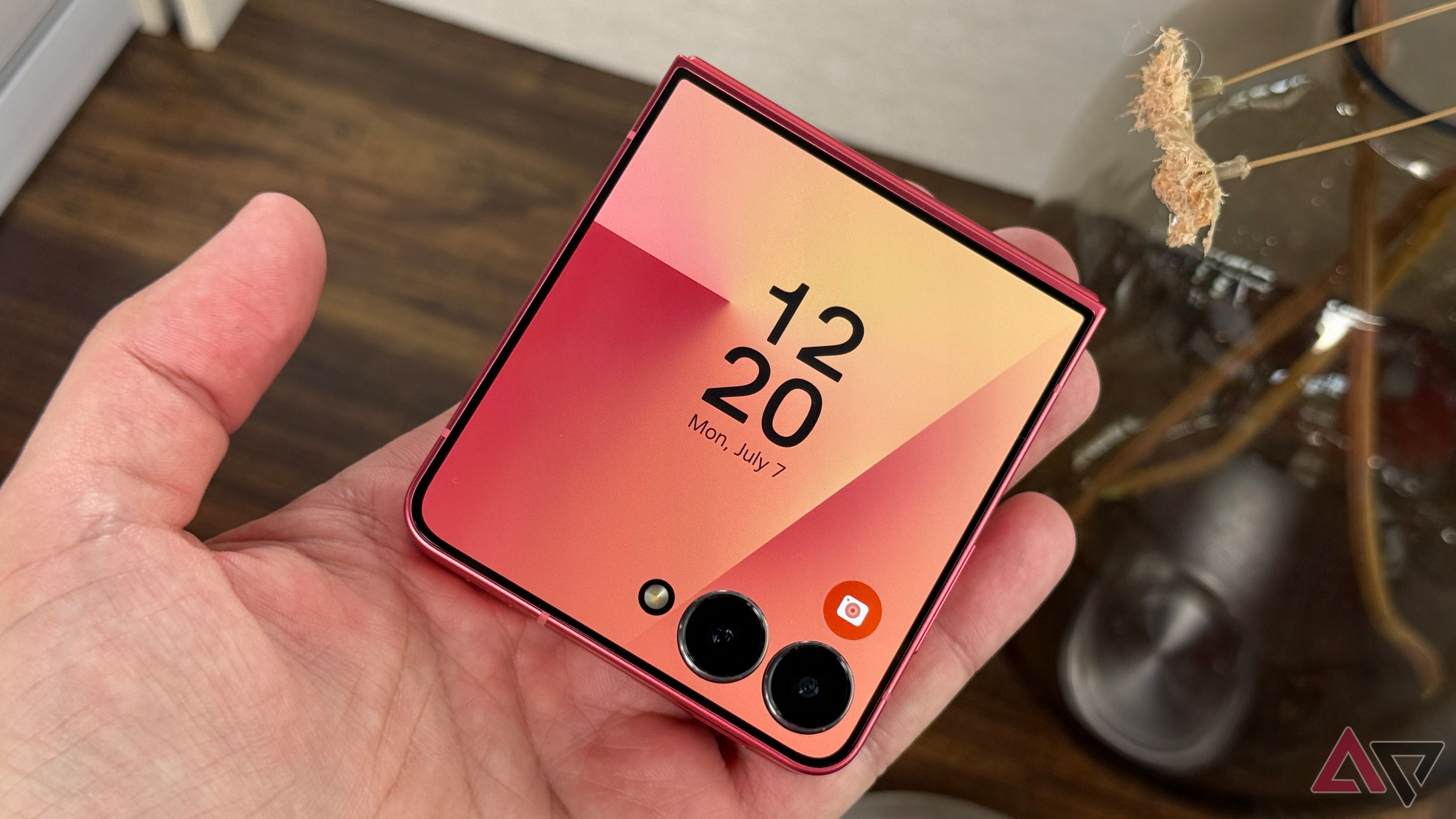 Samsung-Galaxy-Z-Flip-7-tented-in-red-in-hand