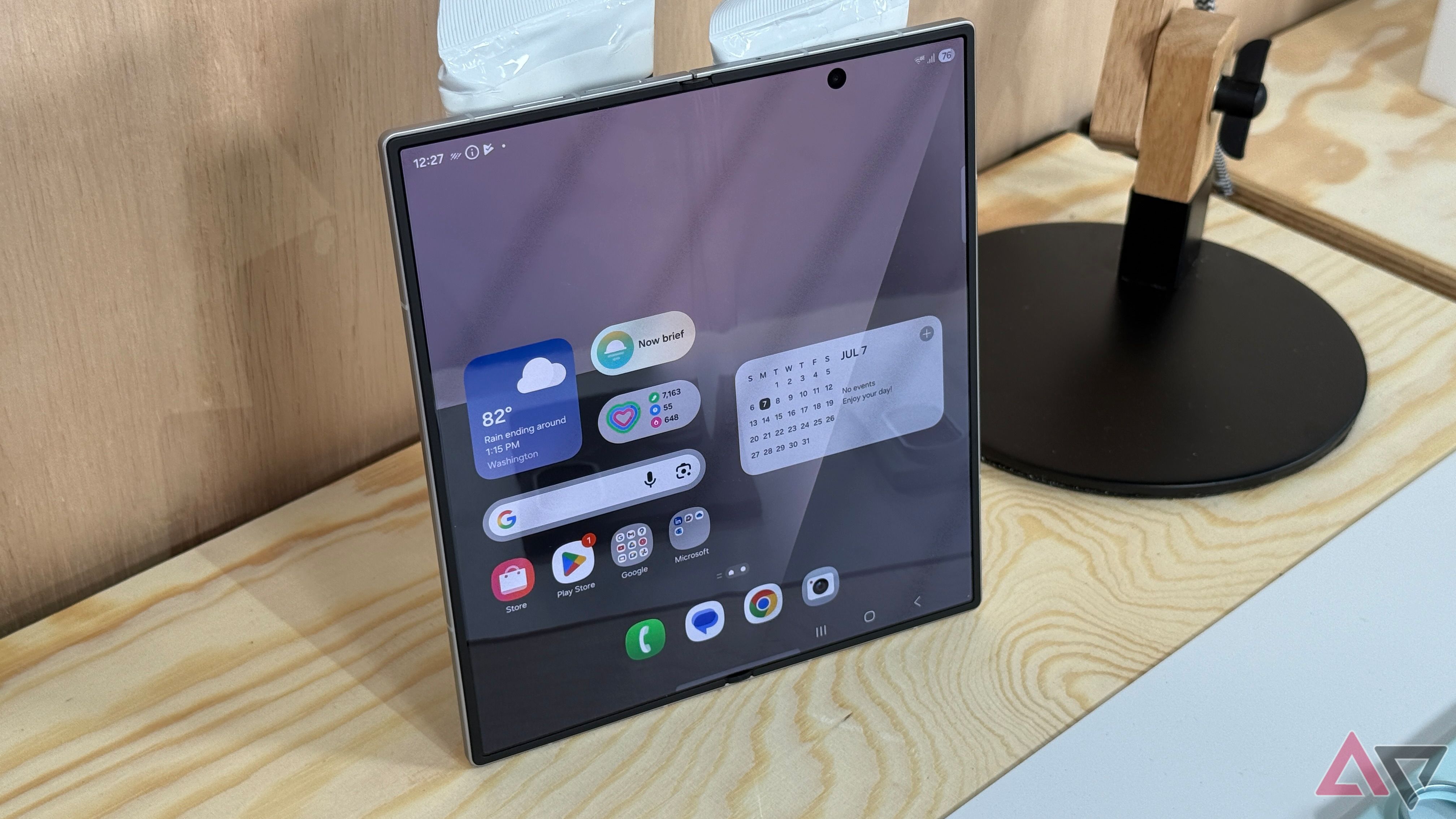 Samsung Galaxy Z Fold 7 in a standing position