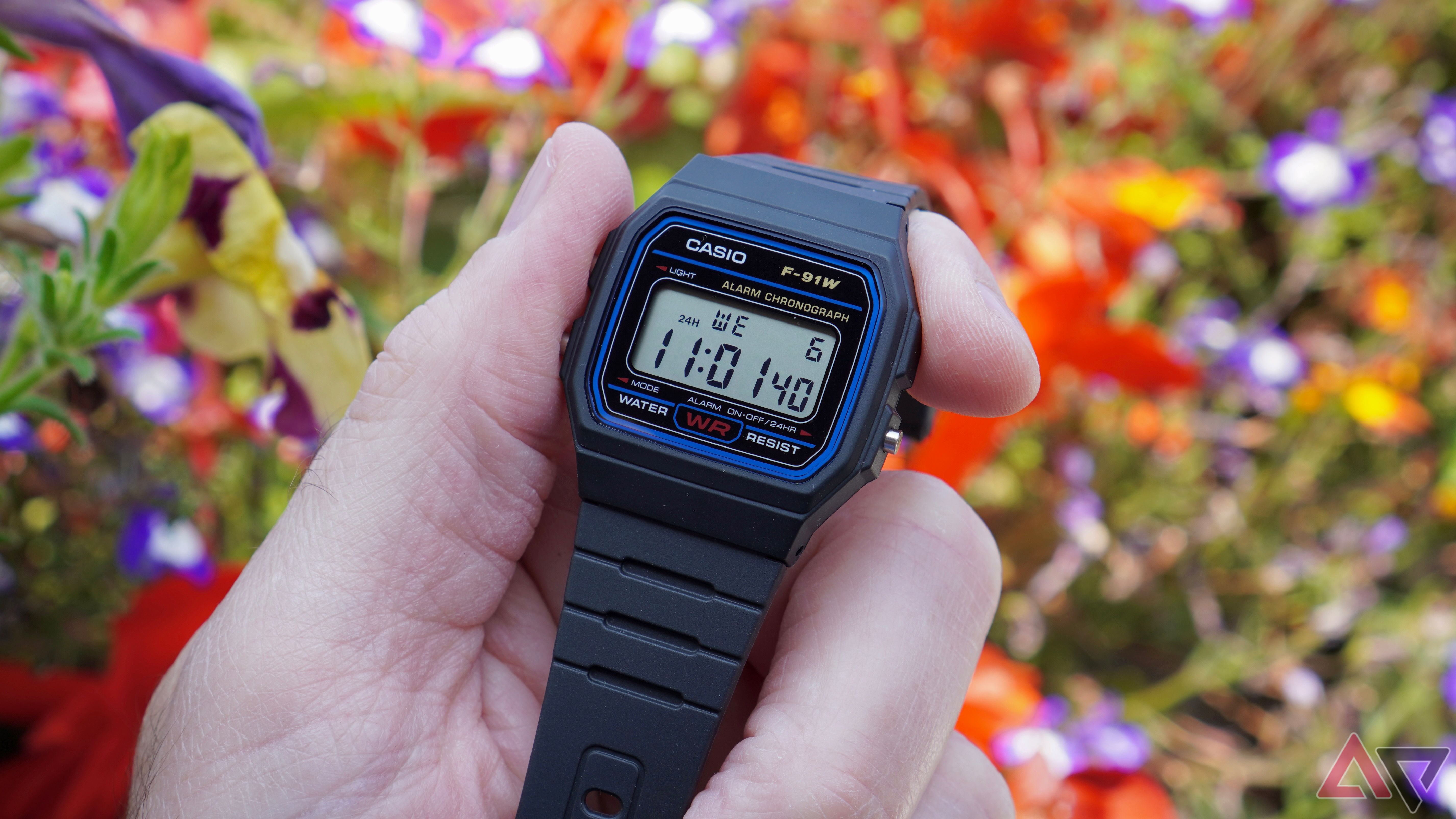 Uma pessoa que segura o relógio Casio F91W