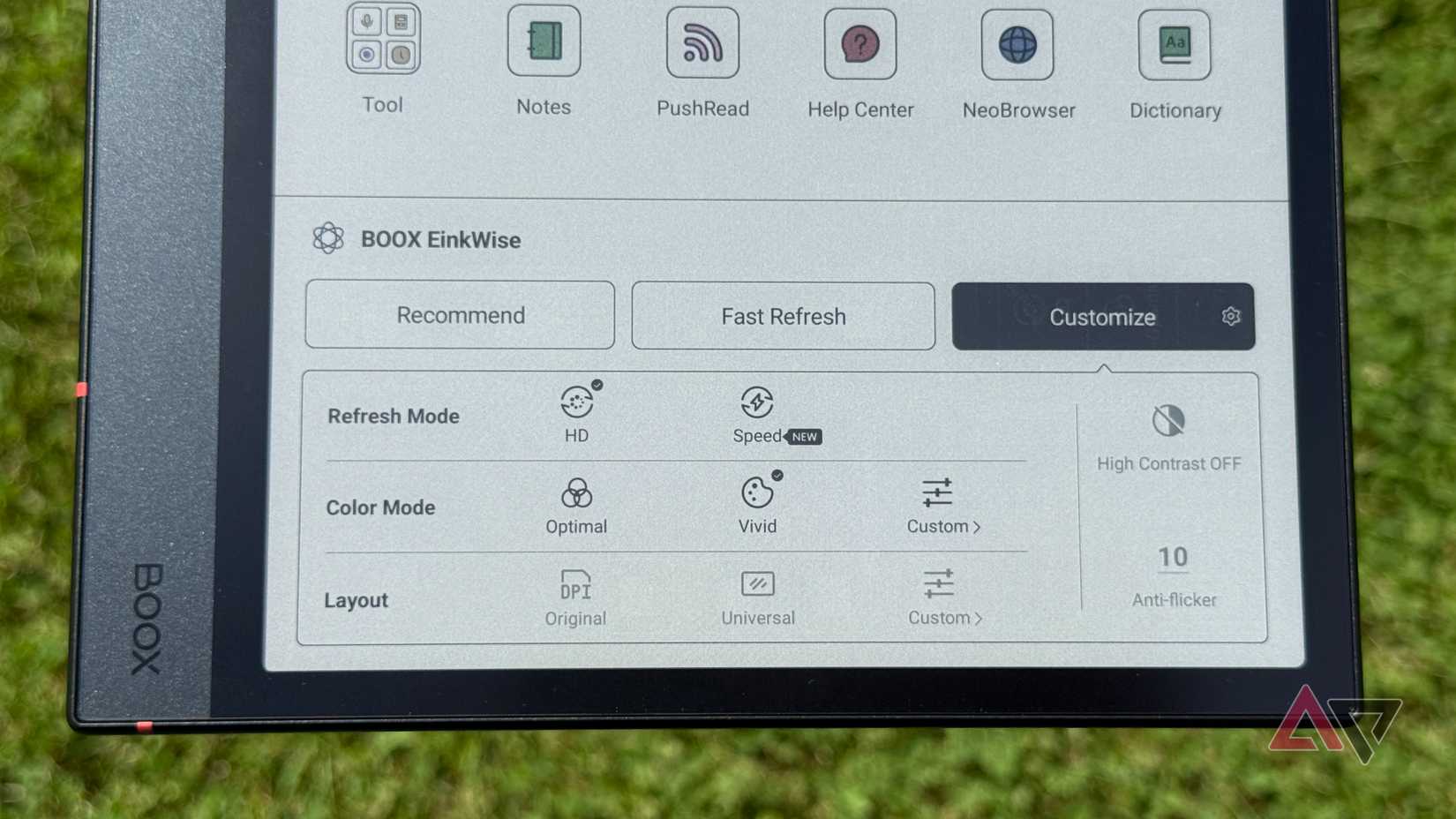 Einkwise settings on the Boox Note Air4 C