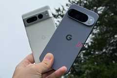 Google Pixel 10 Pro XL held up next to a Pixel 7 Pro