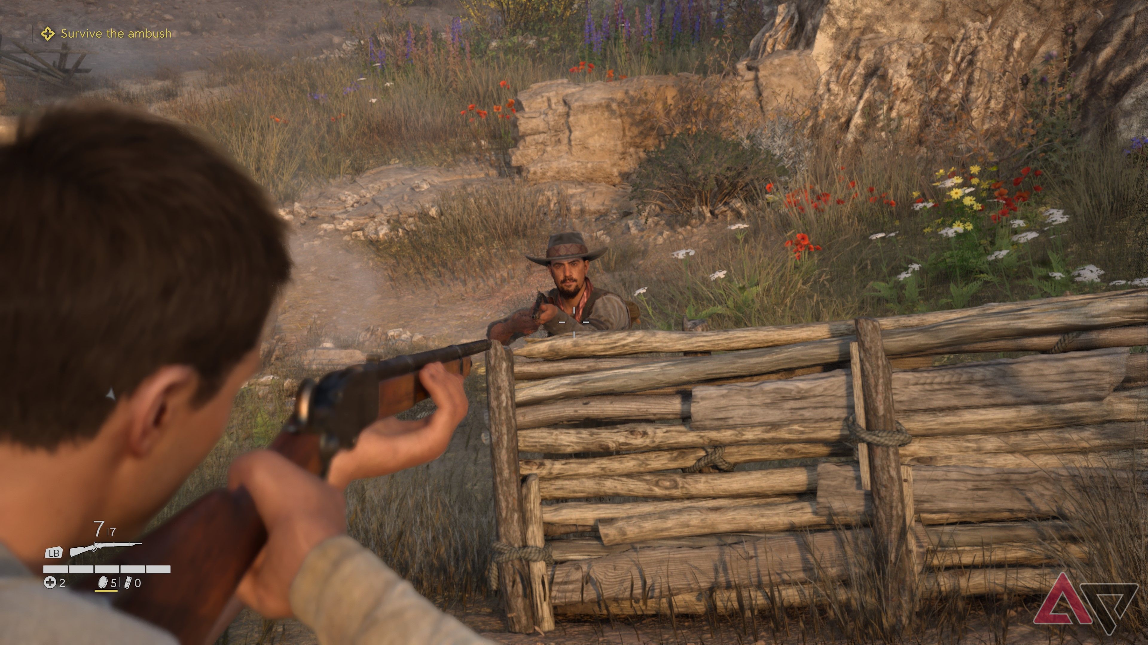 Enzo aims a gun at an enemy in Mafia: The Old Country