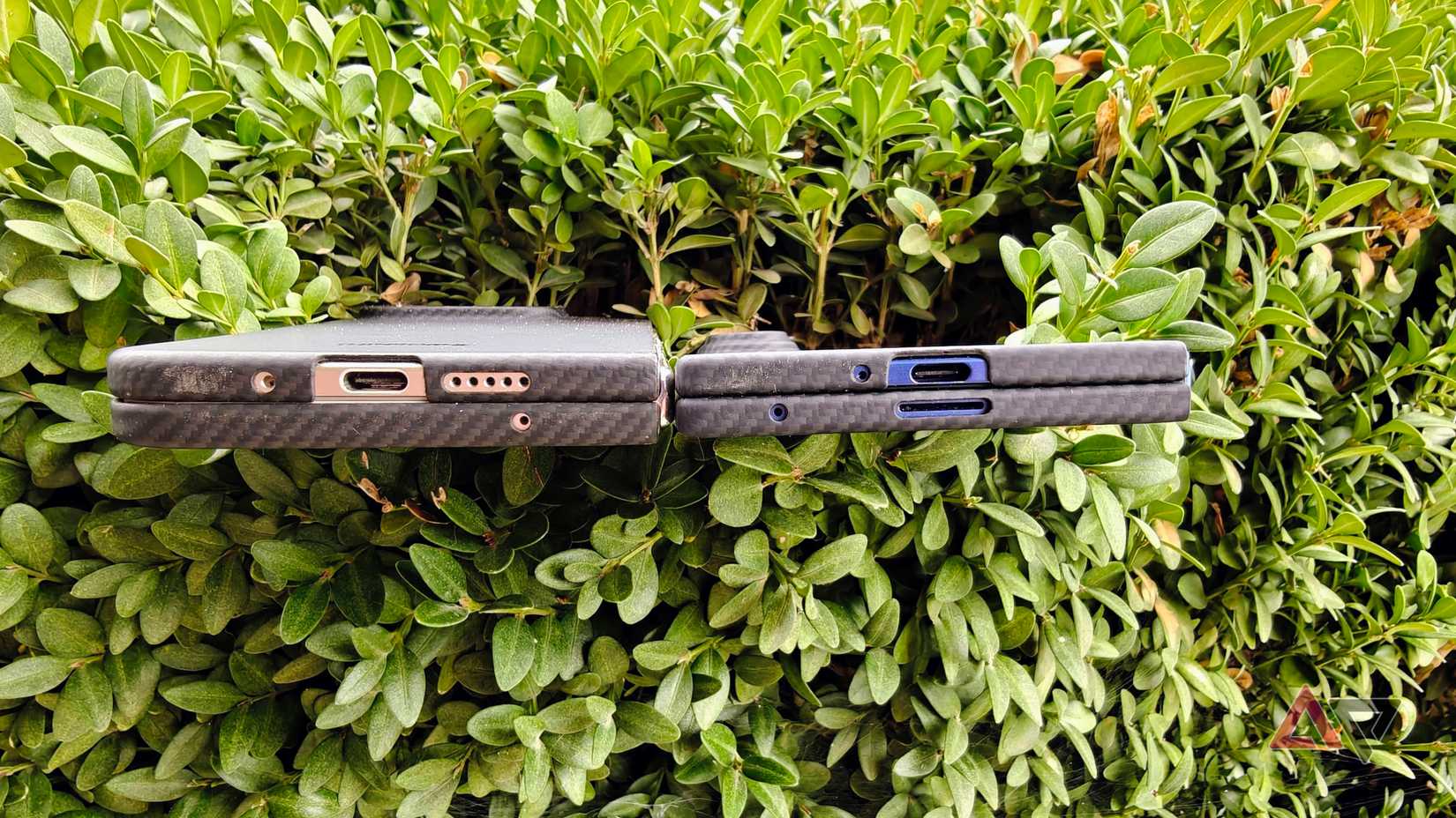 Samsung Galaxy Z Fold 7 and Google Pixel 9 Pro Fold closed showing the ends