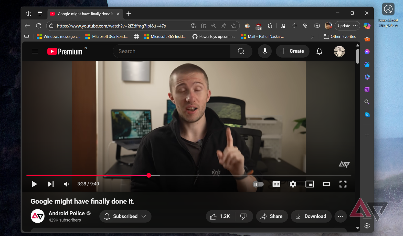 Screenshot showing Android Police YouTube channel