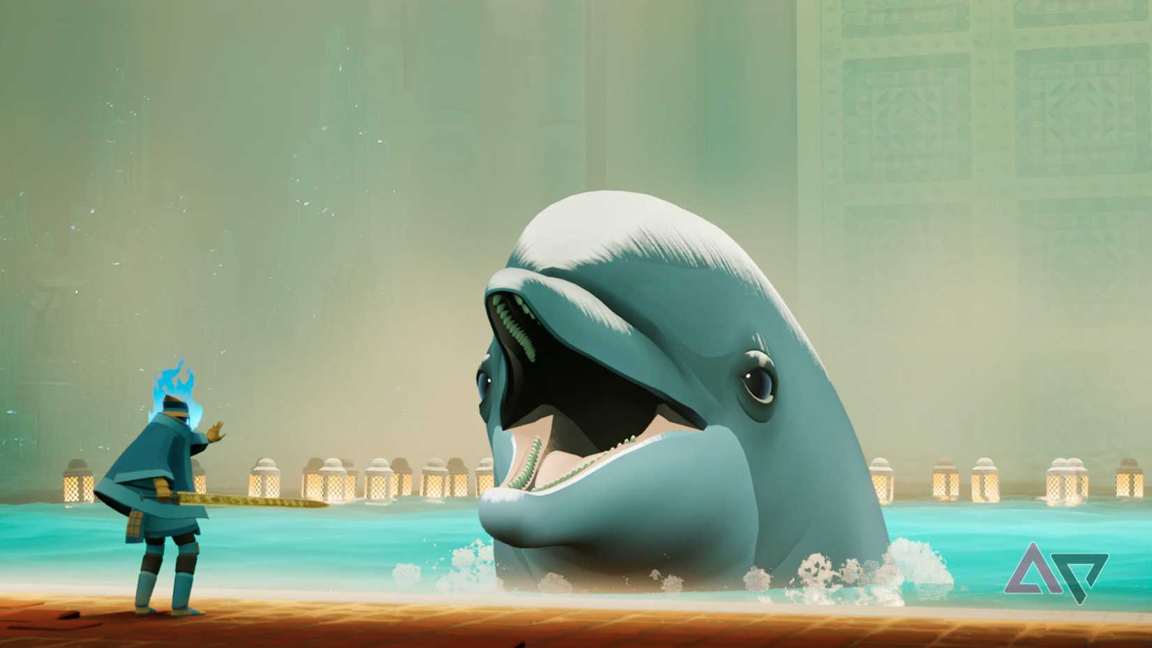 Interacting with a dolphin in Sword of the Sea